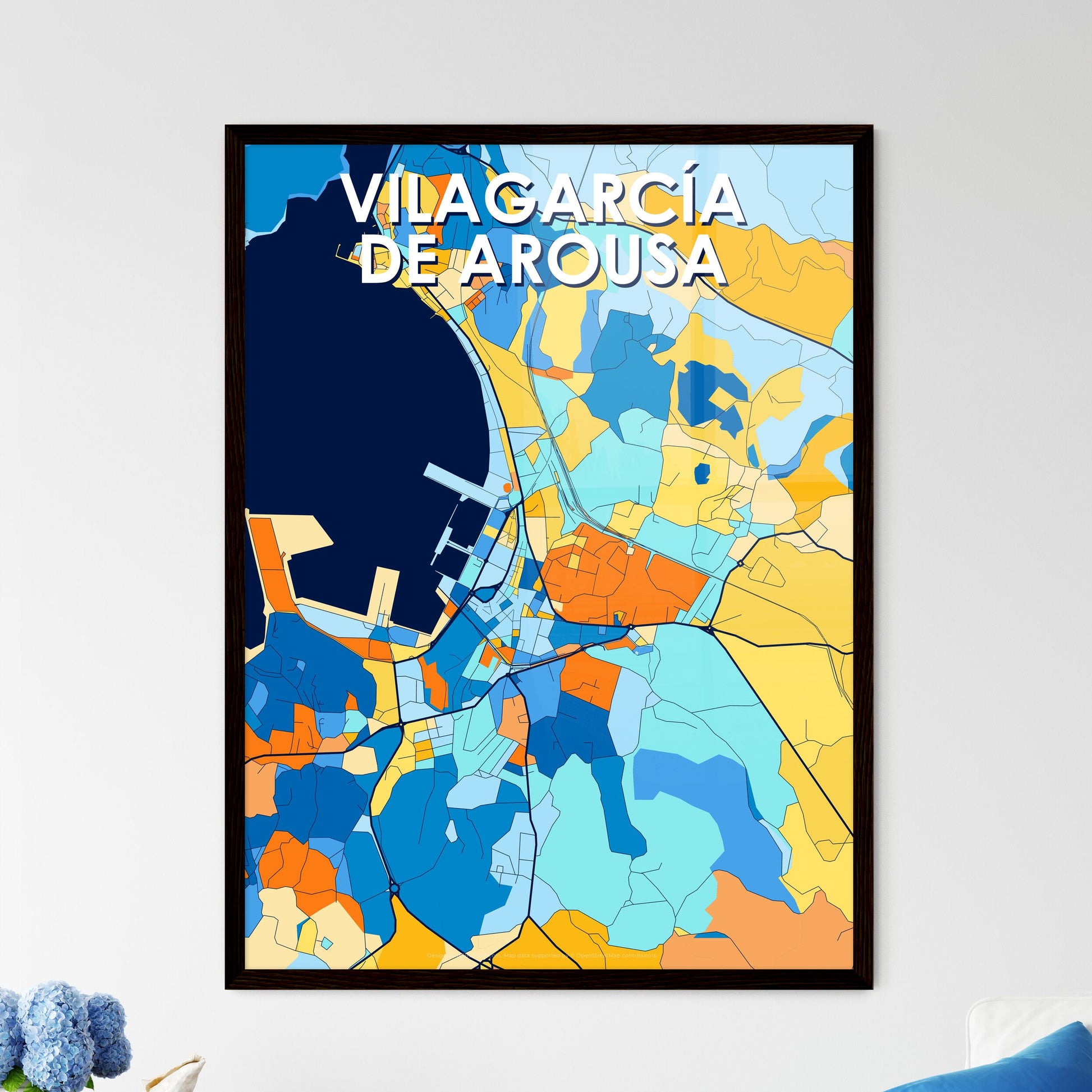 VILAGARCÍA DE AROUSA SPAIN Vibrant Colorful Art Map Poster Blue Orange