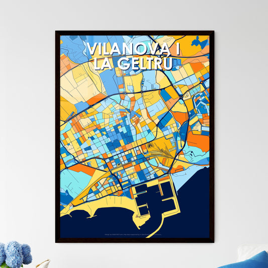 VILANOVA I LA GELTRÚ SPAIN Vibrant Colorful Art Map Poster Blue Orange