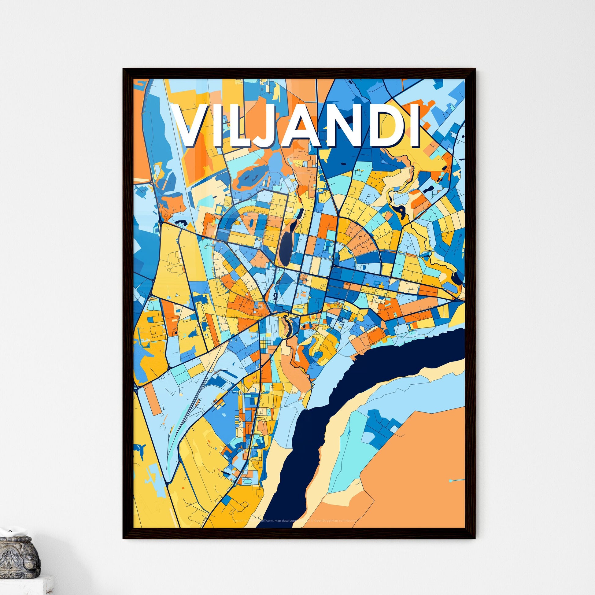 VILJANDI ESTONIA Vibrant Colorful Art Map Poster Blue Orange