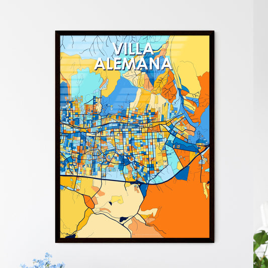 VILLA ALEMANA CHILE Vibrant Colorful Art Map Poster Blue Orange