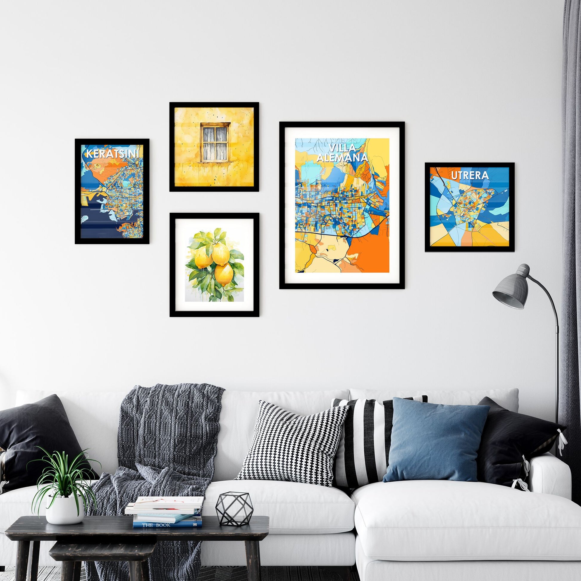 VILLA ALEMANA CHILE Vibrant Colorful Art Map Poster Blue Orange