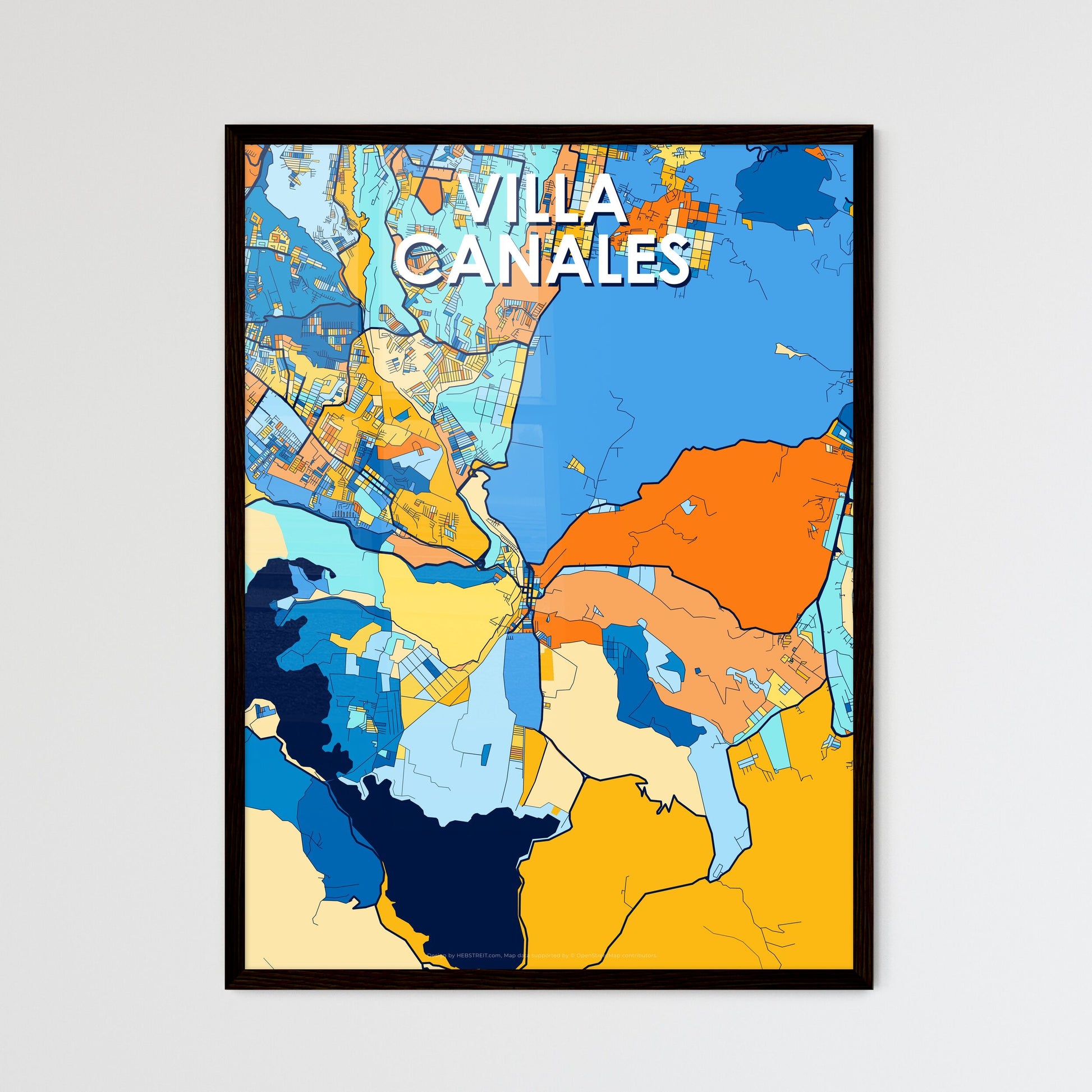 VILLA CANALES GUATEMALA Vibrant Colorful Art Map Poster Blue Orange