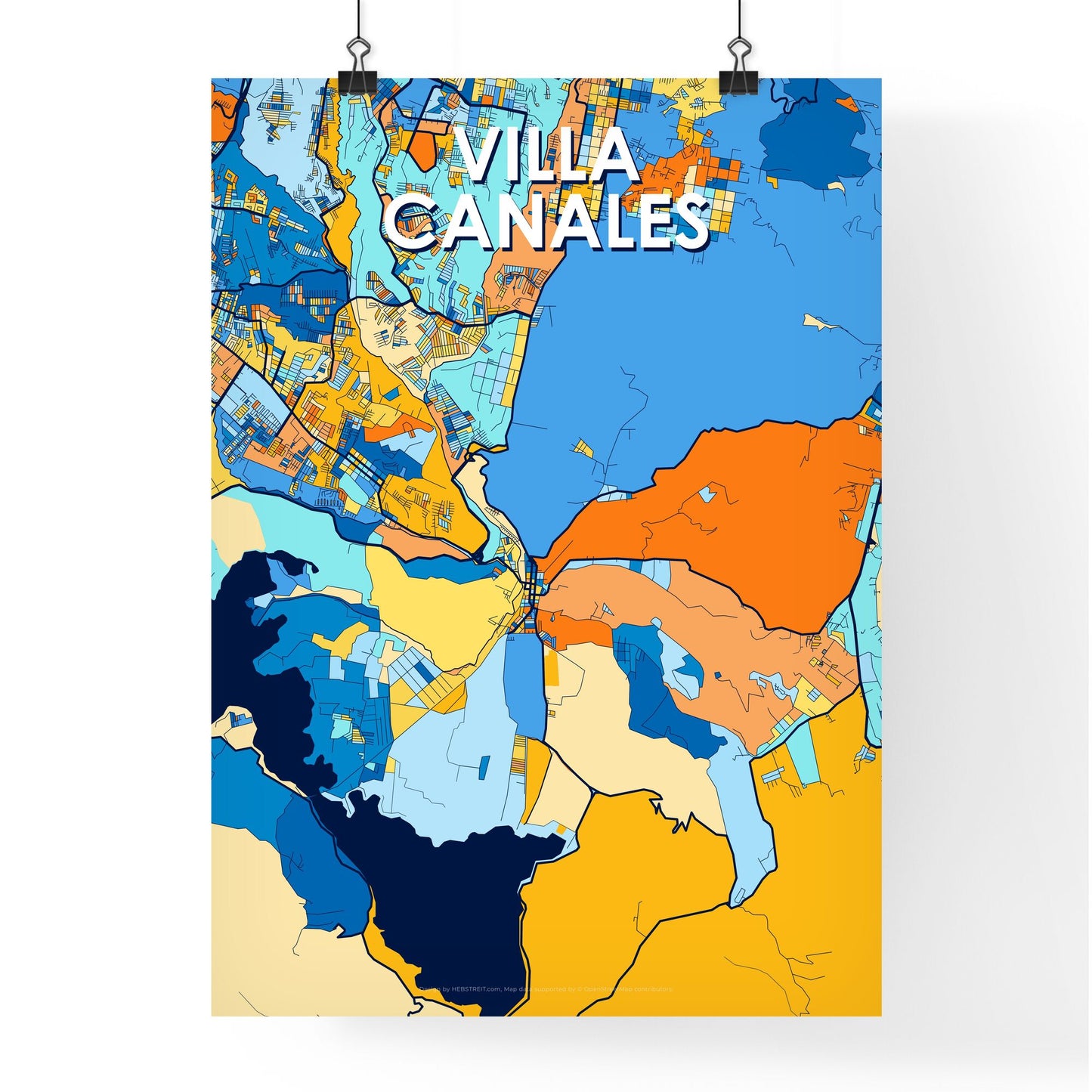 VILLA CANALES GUATEMALA Vibrant Colorful Art Map Poster Blue Orange