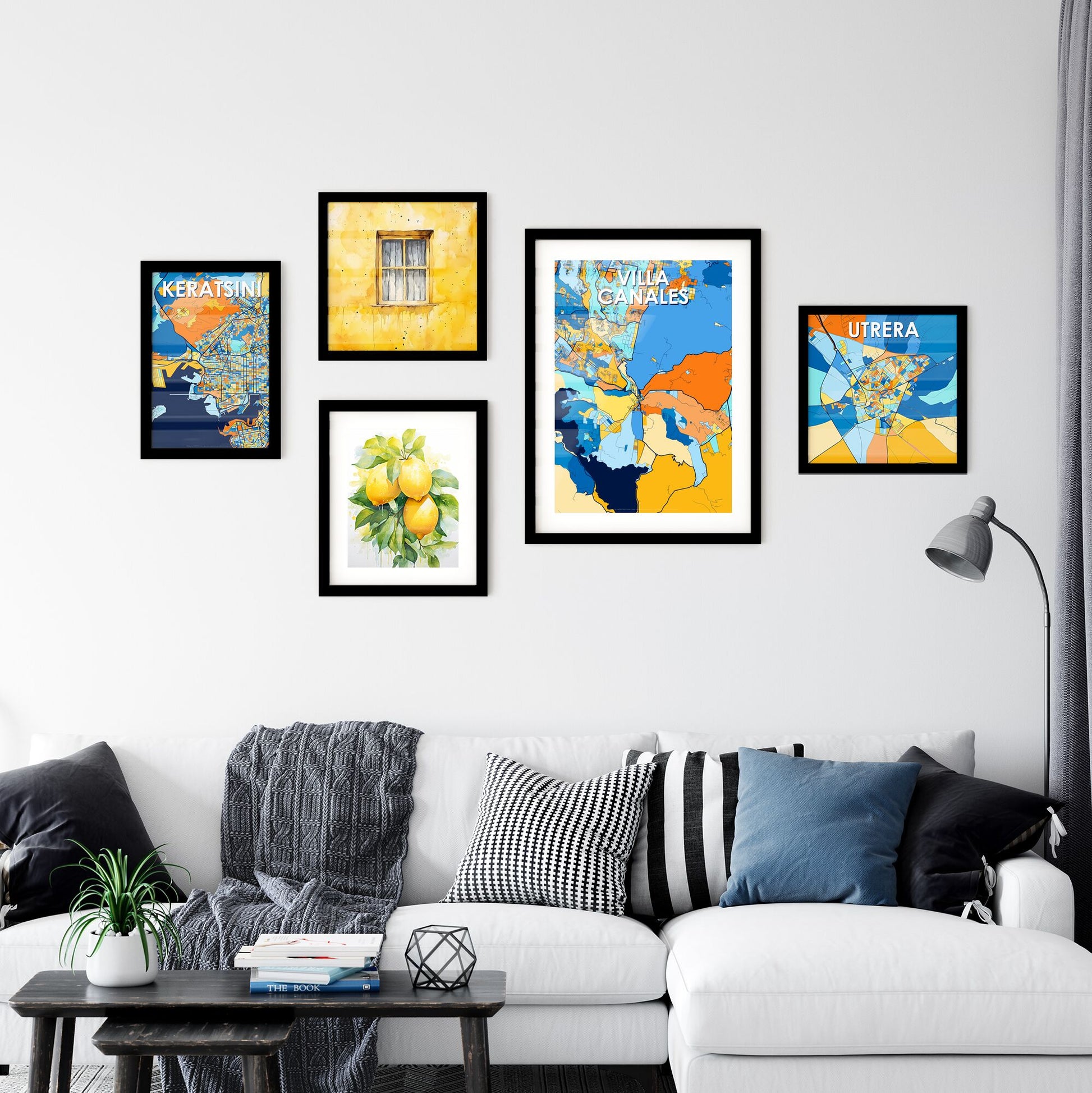 VILLA CANALES GUATEMALA Vibrant Colorful Art Map Poster Blue Orange