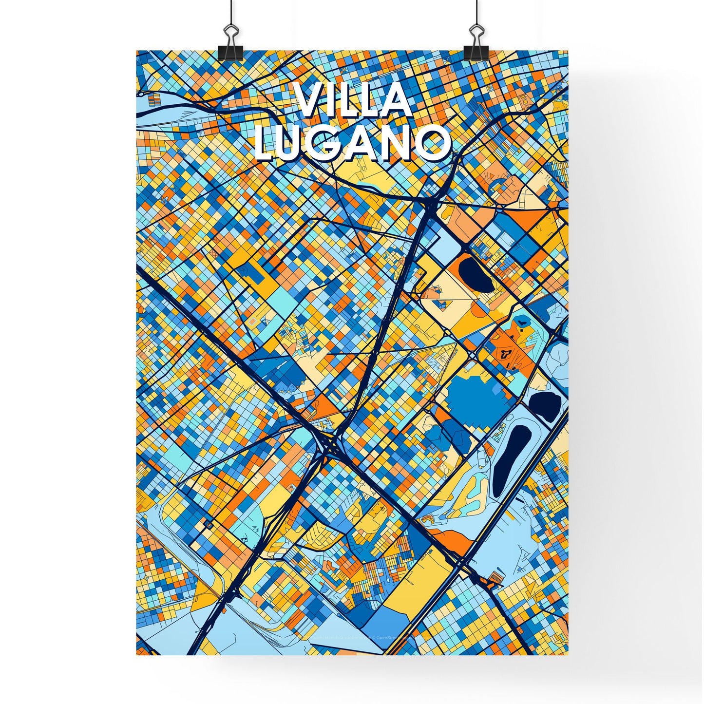 VILLA LUGANO ARGENTINA Vibrant Colorful Art Map Poster Blue Orange