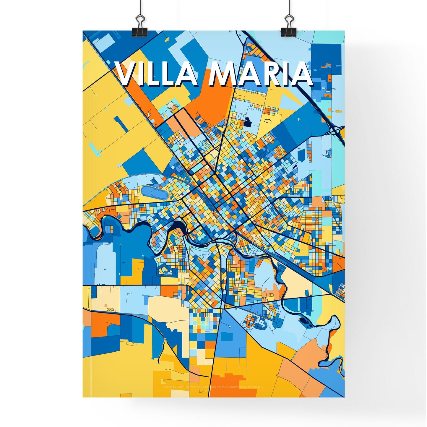 VILLA MARIA ARGENTINA Vibrant Colorful Art Map Poster Blue Orange