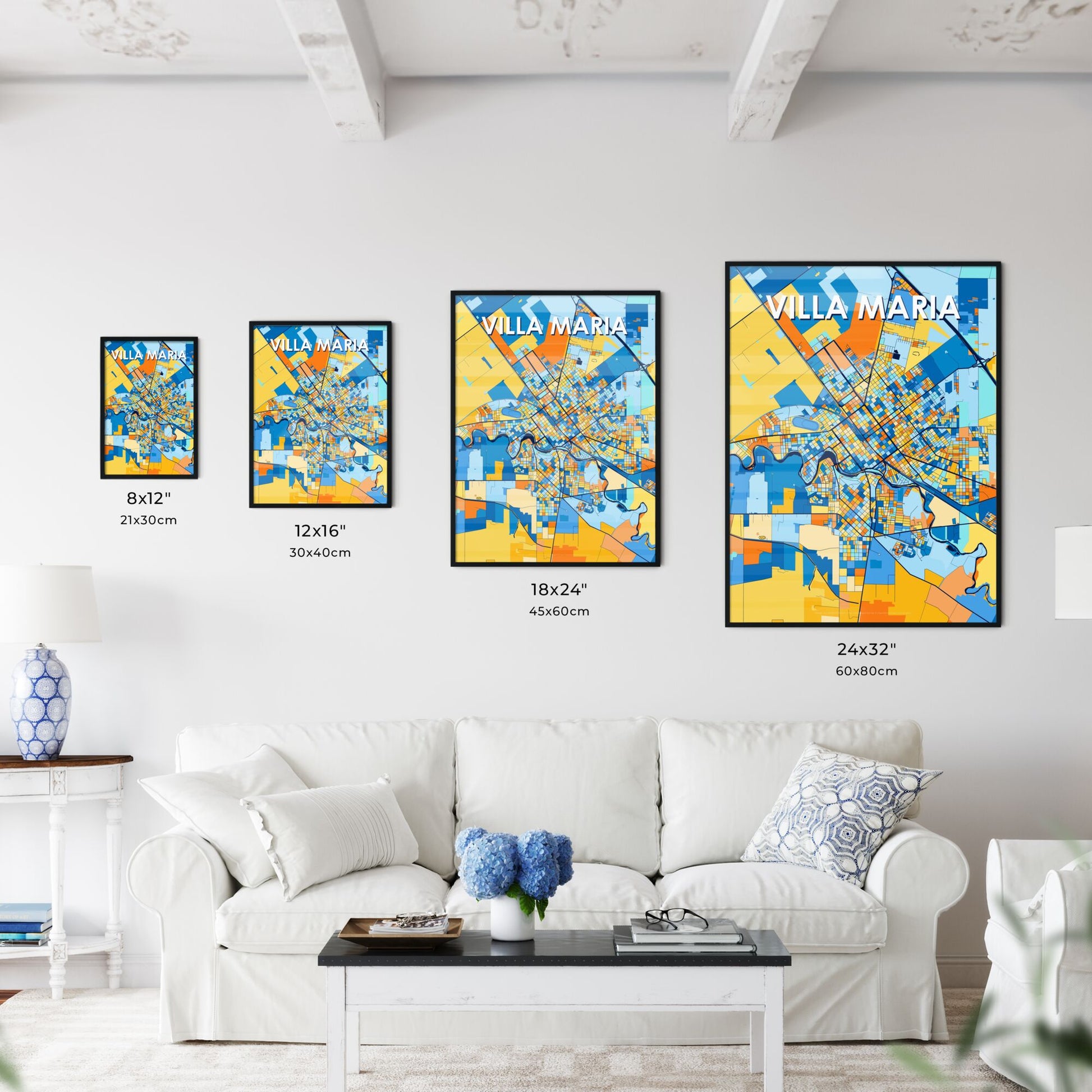 VILLA MARIA ARGENTINA Vibrant Colorful Art Map Poster Blue Orange