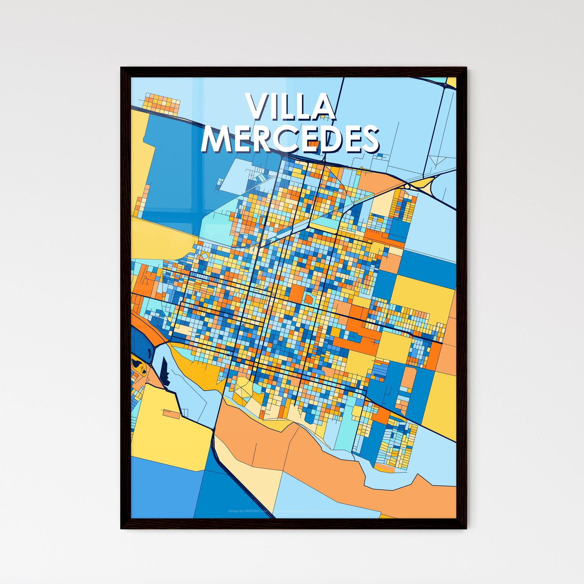 VILLA MERCEDES ARGENTINA Vibrant Colorful Art Map Poster Blue Orange