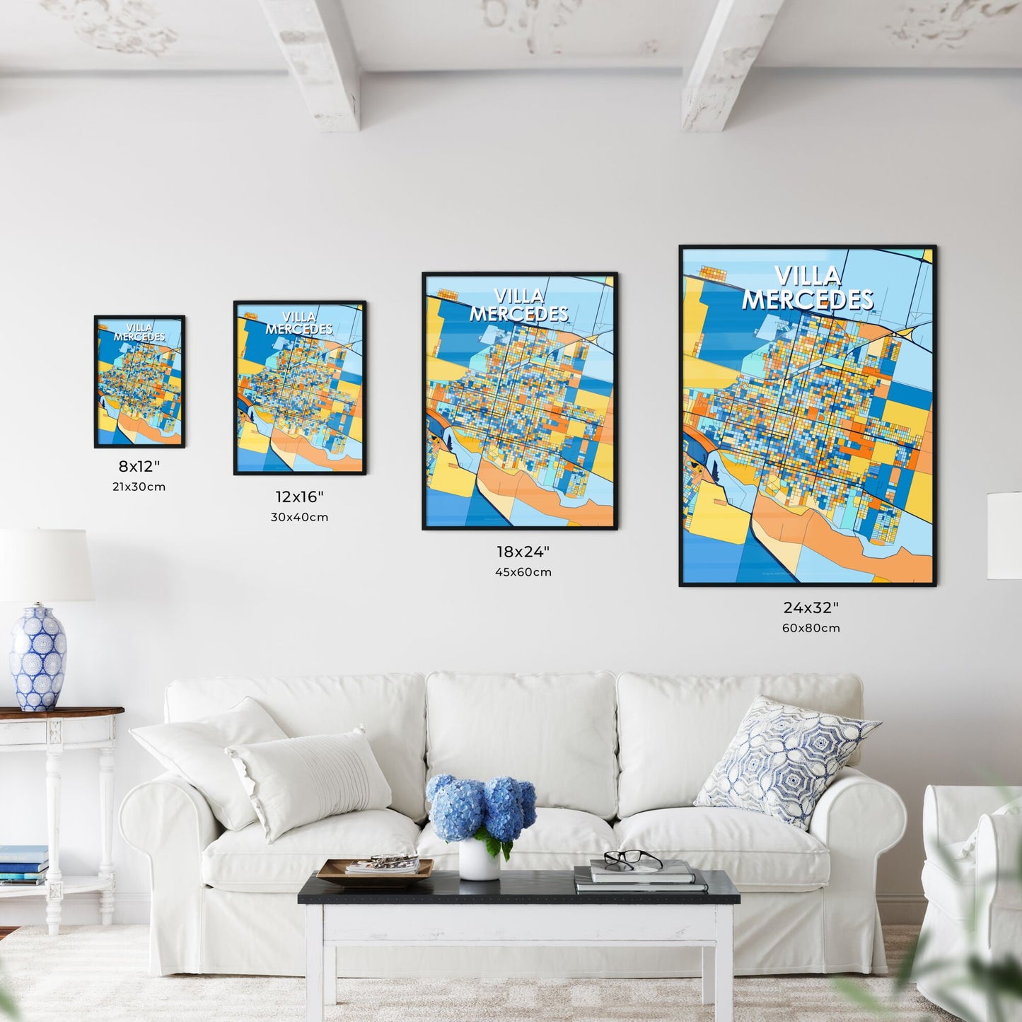 VILLA MERCEDES ARGENTINA Vibrant Colorful Art Map Poster Blue Orange