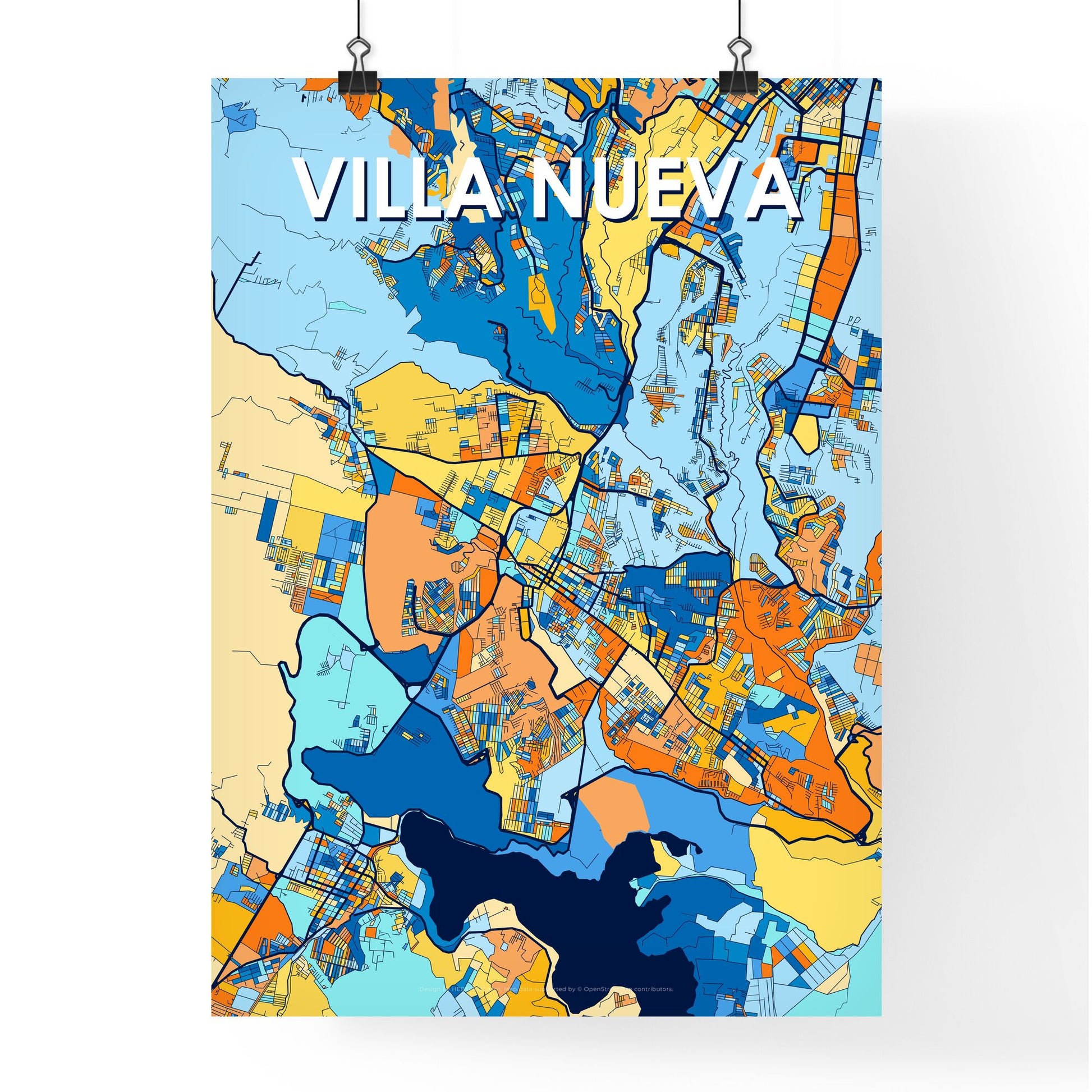 VILLA NUEVA GUATEMALA Vibrant Colorful Art Map Poster Blue Orange