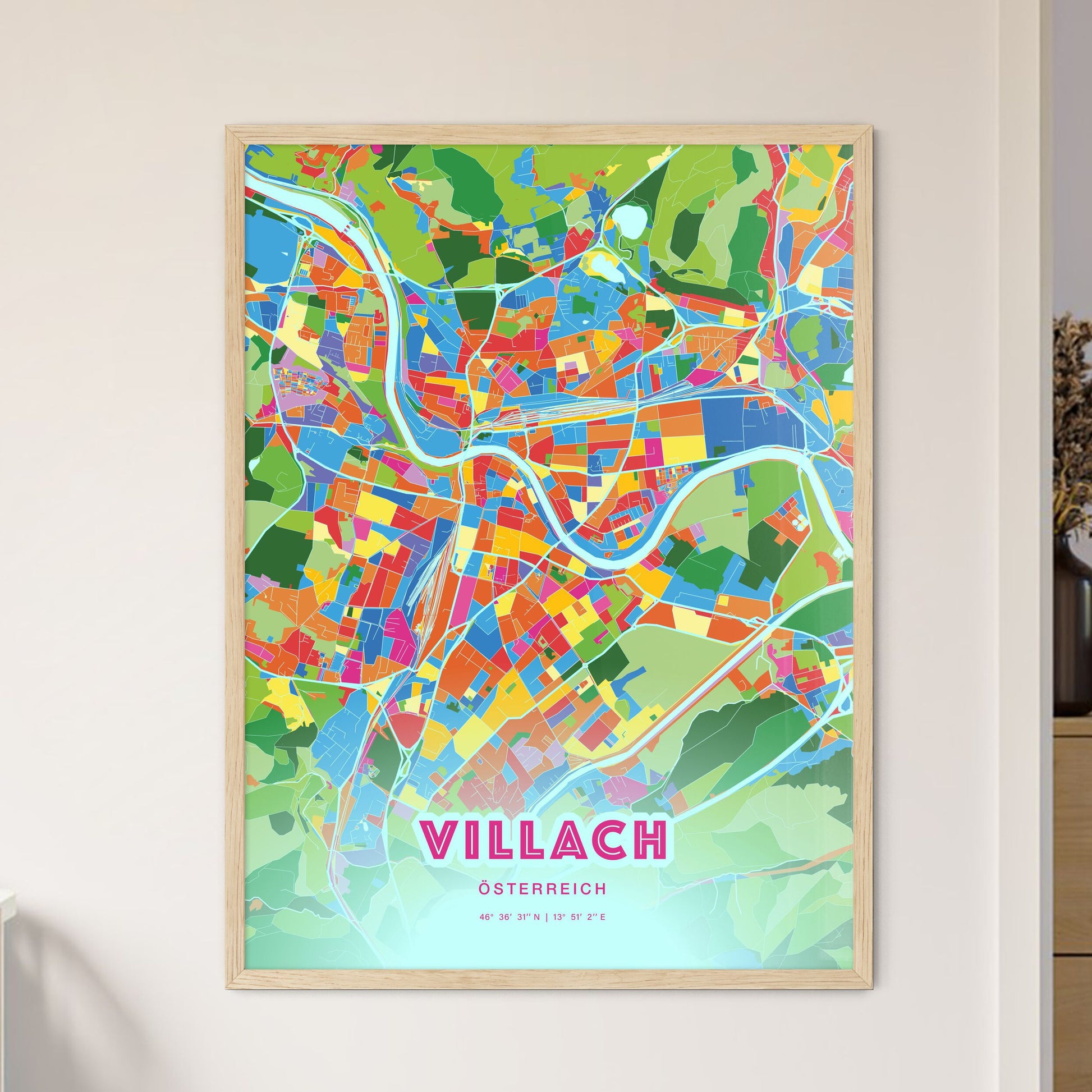 Colorful Villach Austria Fine Art Map Crazy Colors