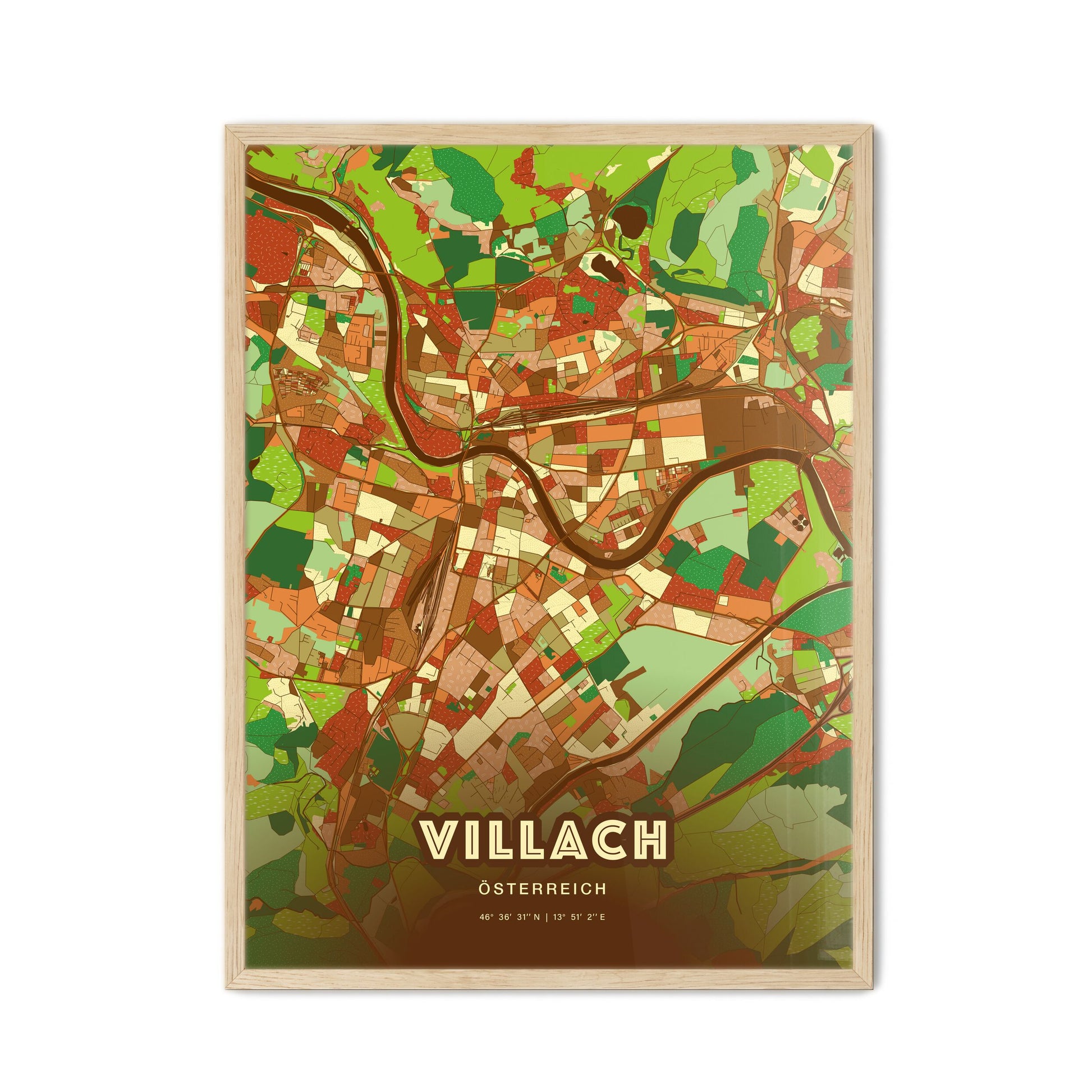 Colorful Villach Austria Fine Art Map Farmhouse
