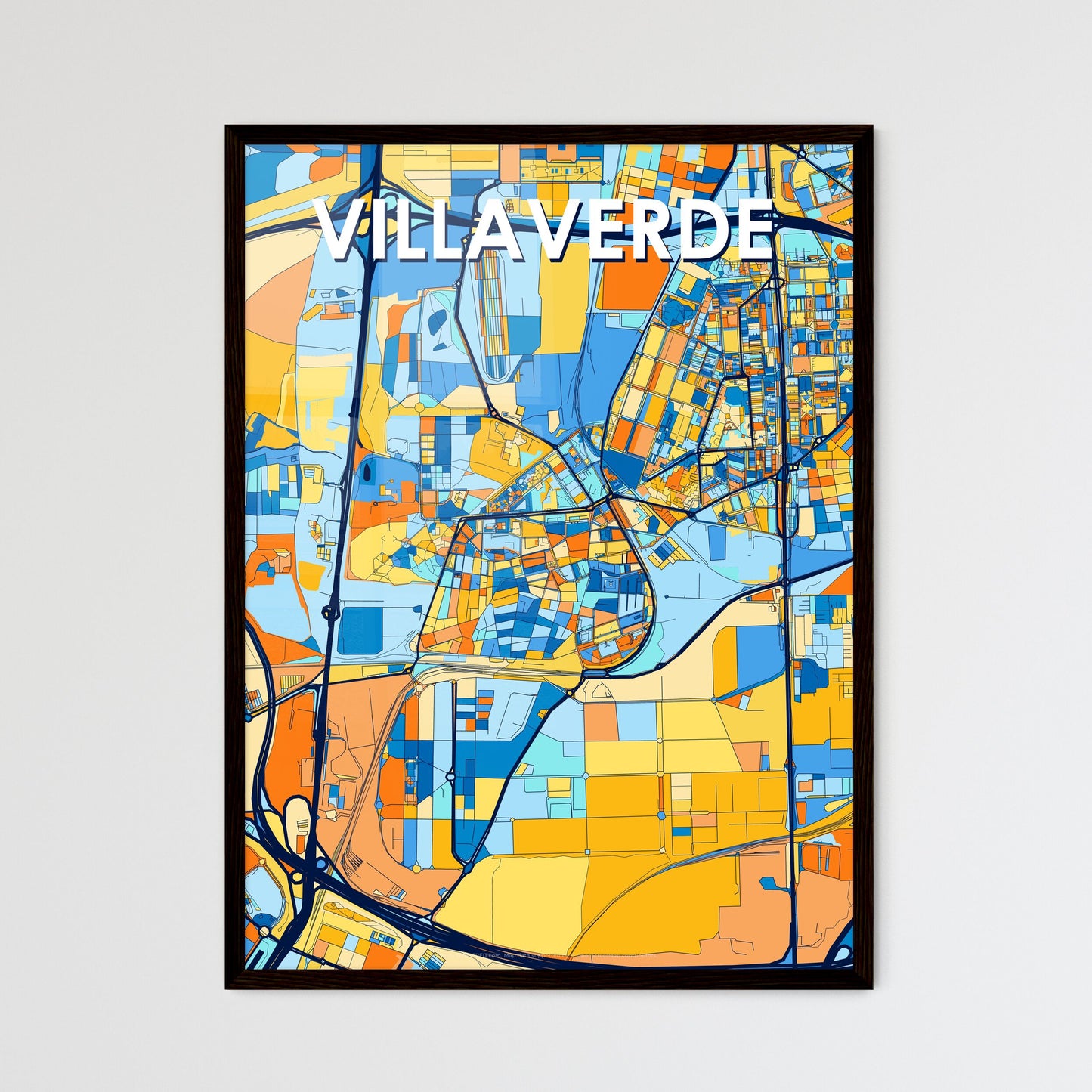 VILLAVERDE SPAIN Vibrant Colorful Art Map Poster Blue Orange