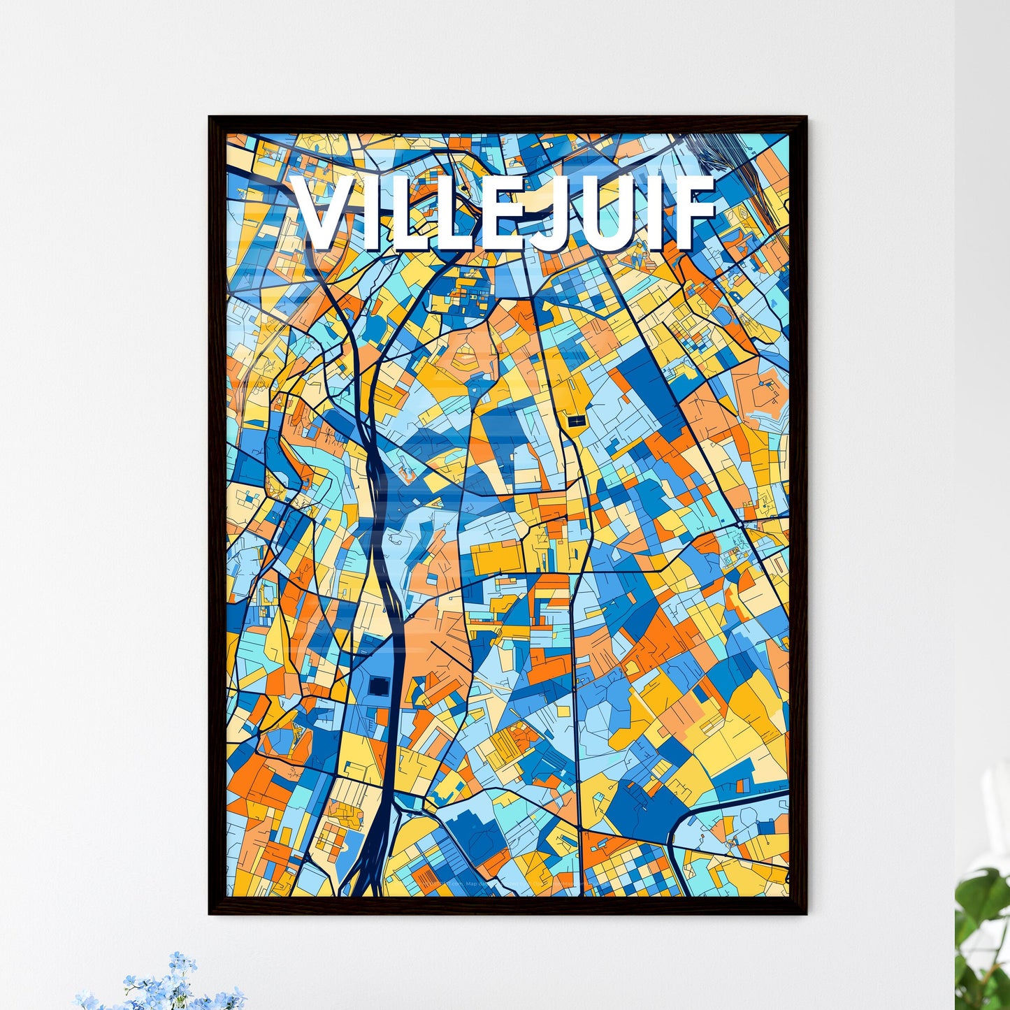 VILLEJUIF FRANCE Vibrant Colorful Art Map Poster Blue Orange