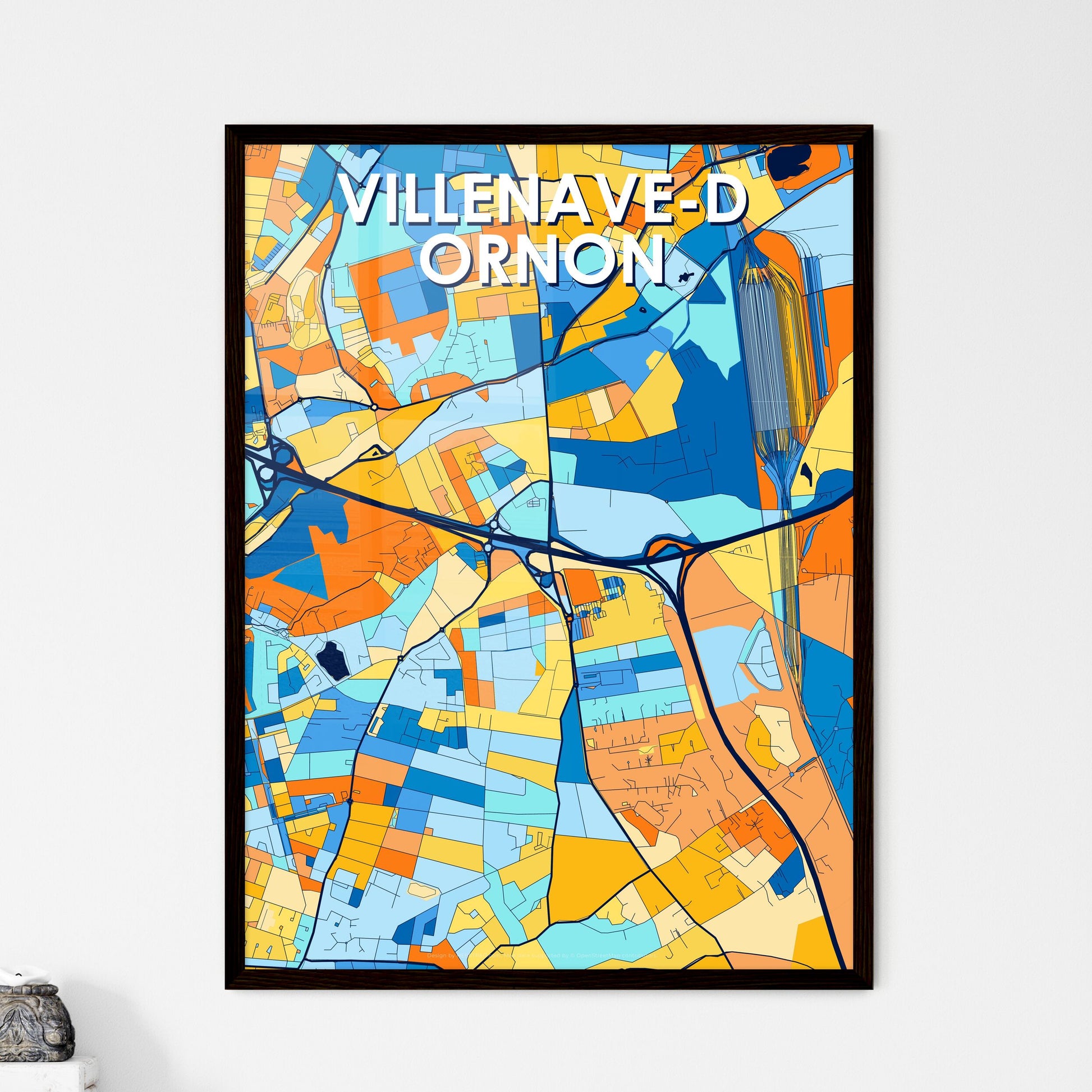 VILLENAVE-D ORNON FRANCE Vibrant Colorful Art Map Poster Blue Orange