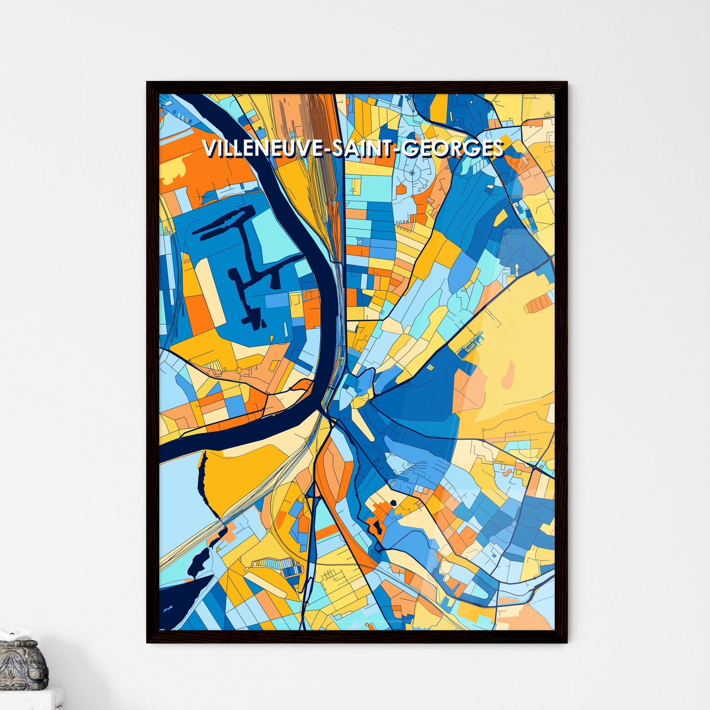 VILLENEUVE-SAINT-GEORGES FRANCE Vibrant Colorful Art Map Poster Blue Orange