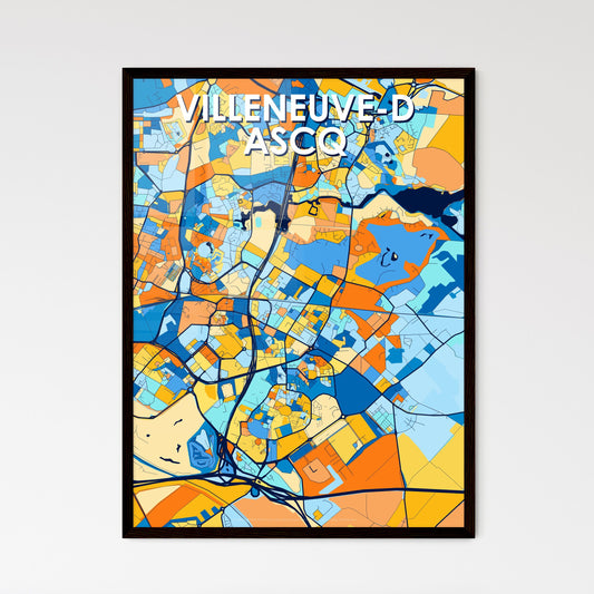 VILLENEUVE-D ASCQ FRANCE Vibrant Colorful Art Map Poster Blue Orange