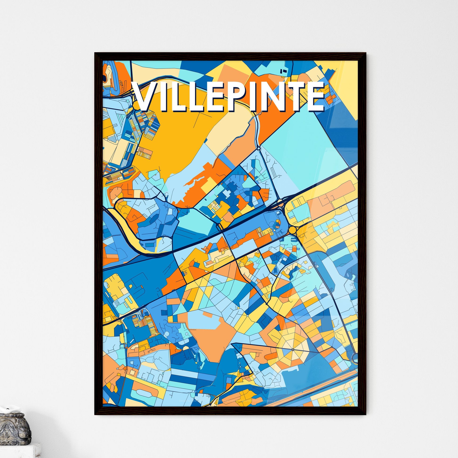 VILLEPINTE FRANCE Vibrant Colorful Art Map Poster Blue Orange