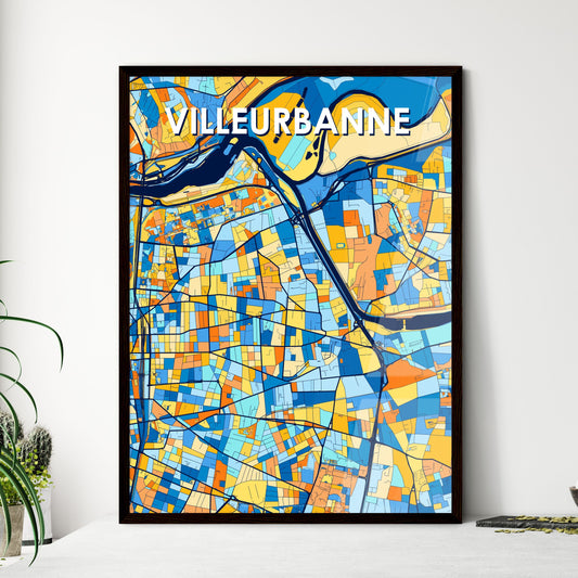 VILLEURBANNE FRANCE Vibrant Colorful Art Map Poster Blue Orange