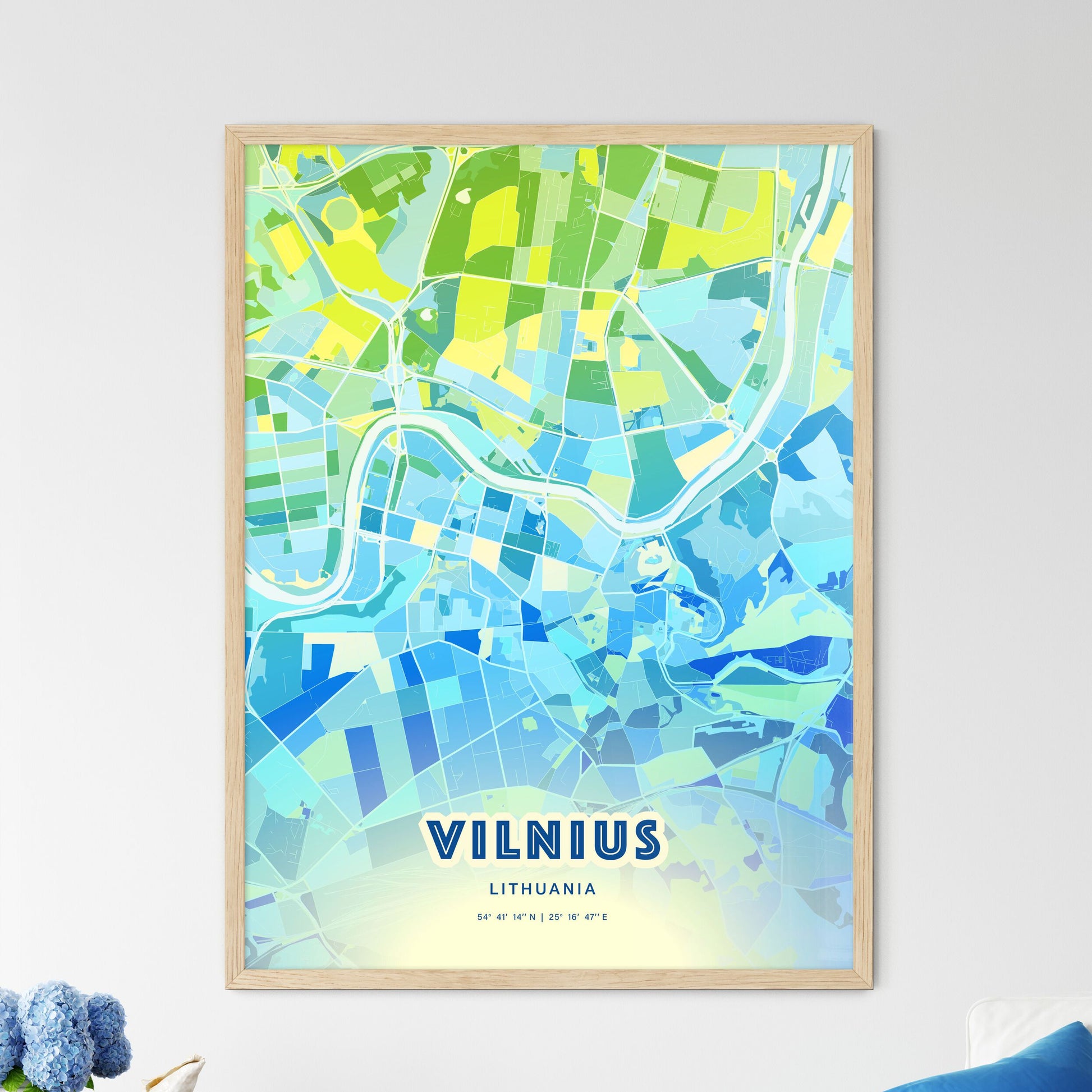 Colorful Vilnius Lithuania Fine Art Map Cool Blue