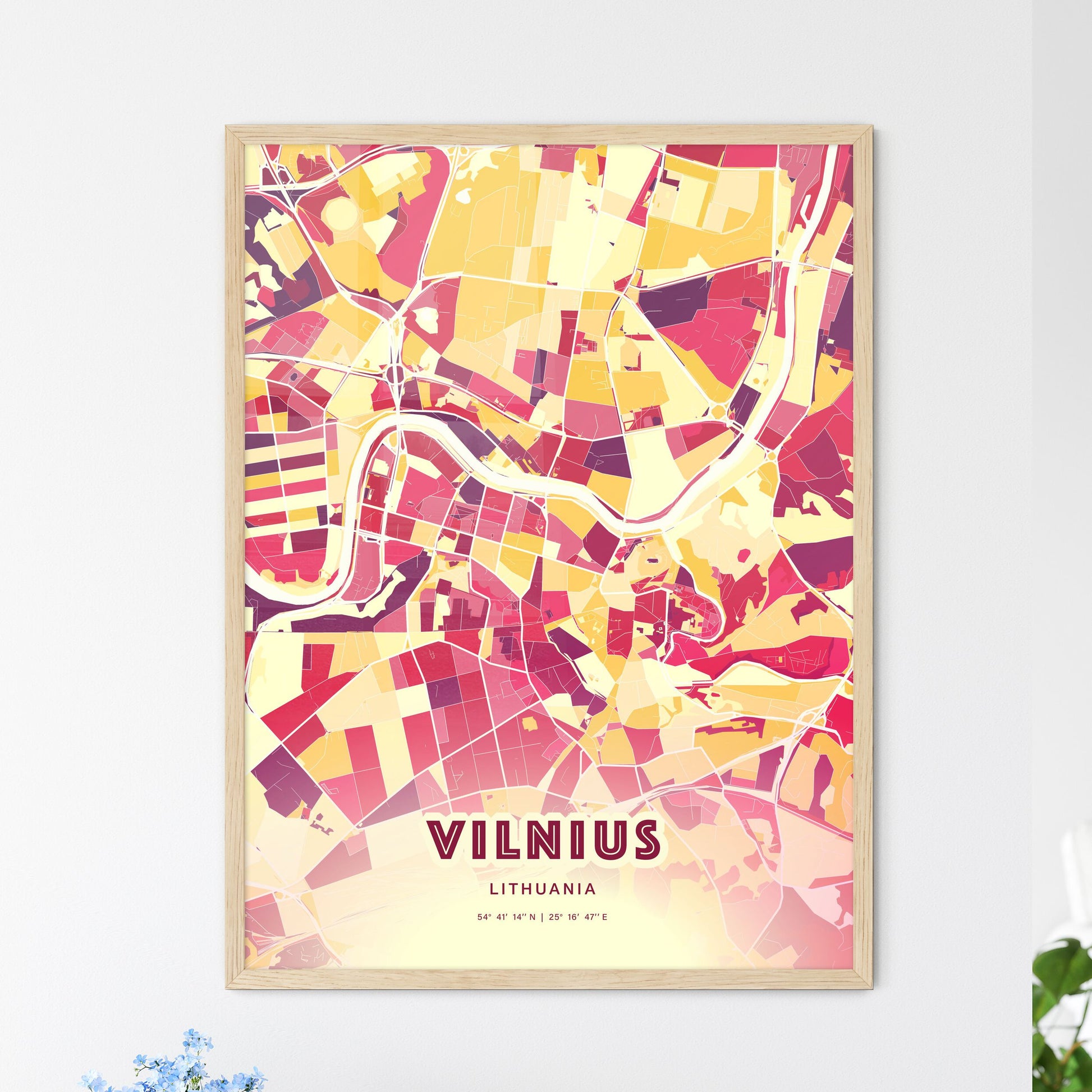 Colorful Vilnius Lithuania Fine Art Map Hot Red