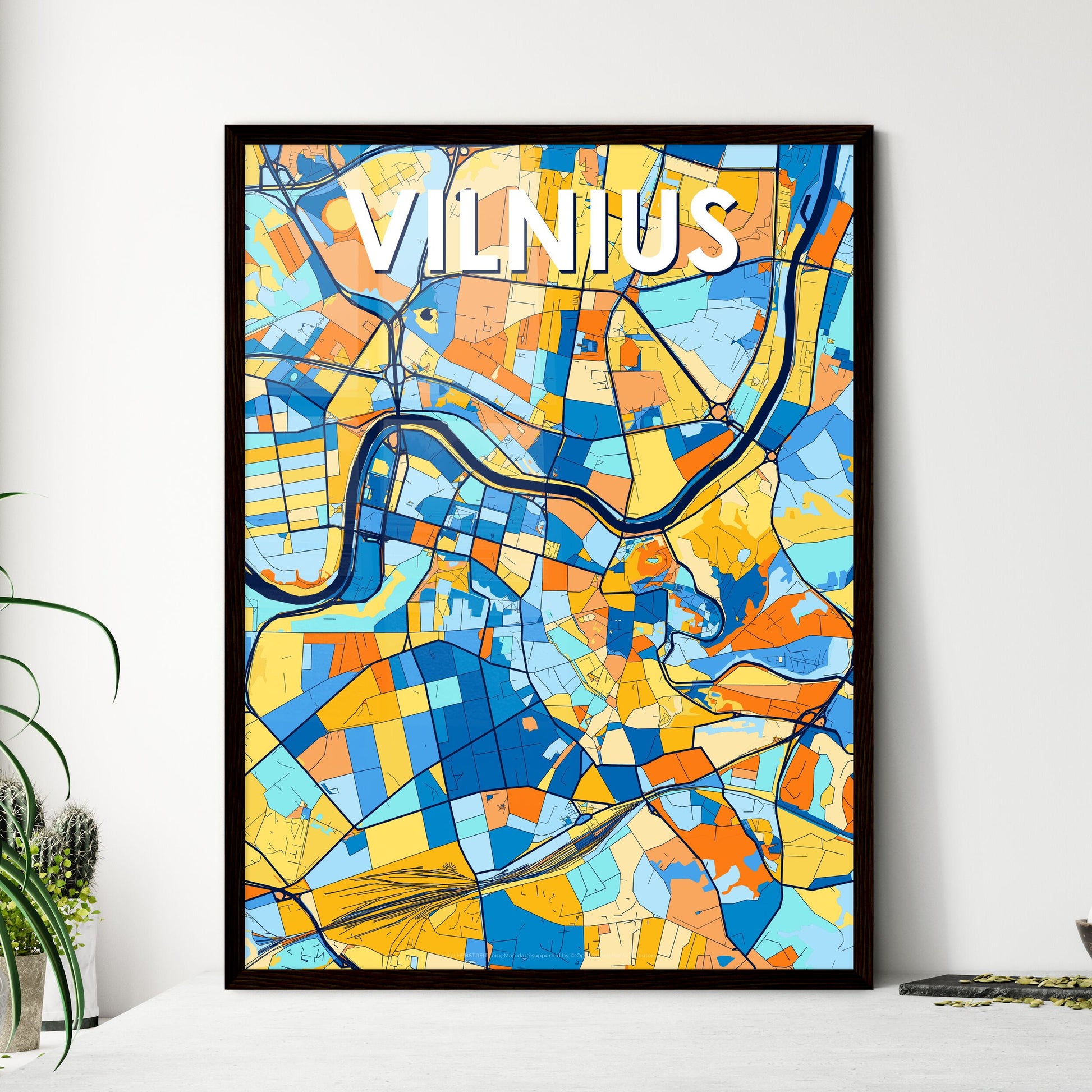 VILNIUS LITHUANIA Vibrant Colorful Art Map Poster Blue Orange