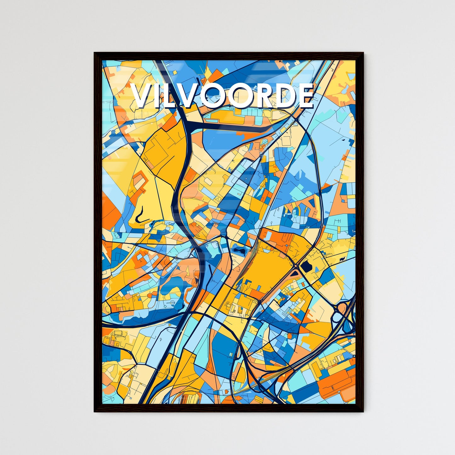 VILVOORDE BELGIUM Vibrant Colorful Art Map Poster Blue Orange