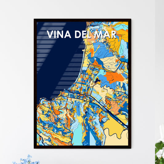 VINA DEL MAR CHILE Vibrant Colorful Art Map Poster Blue Orange