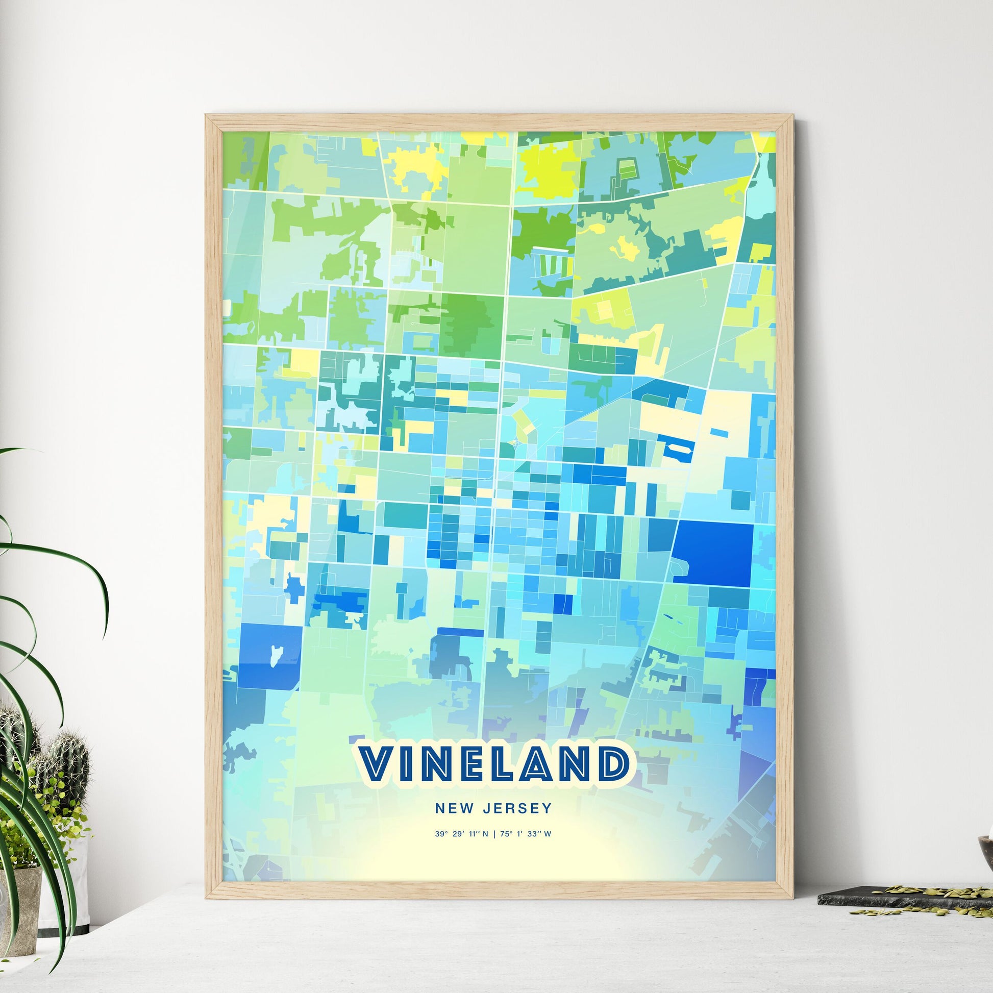 Colorful Vineland New Jersey Fine Art Map Cool Blue