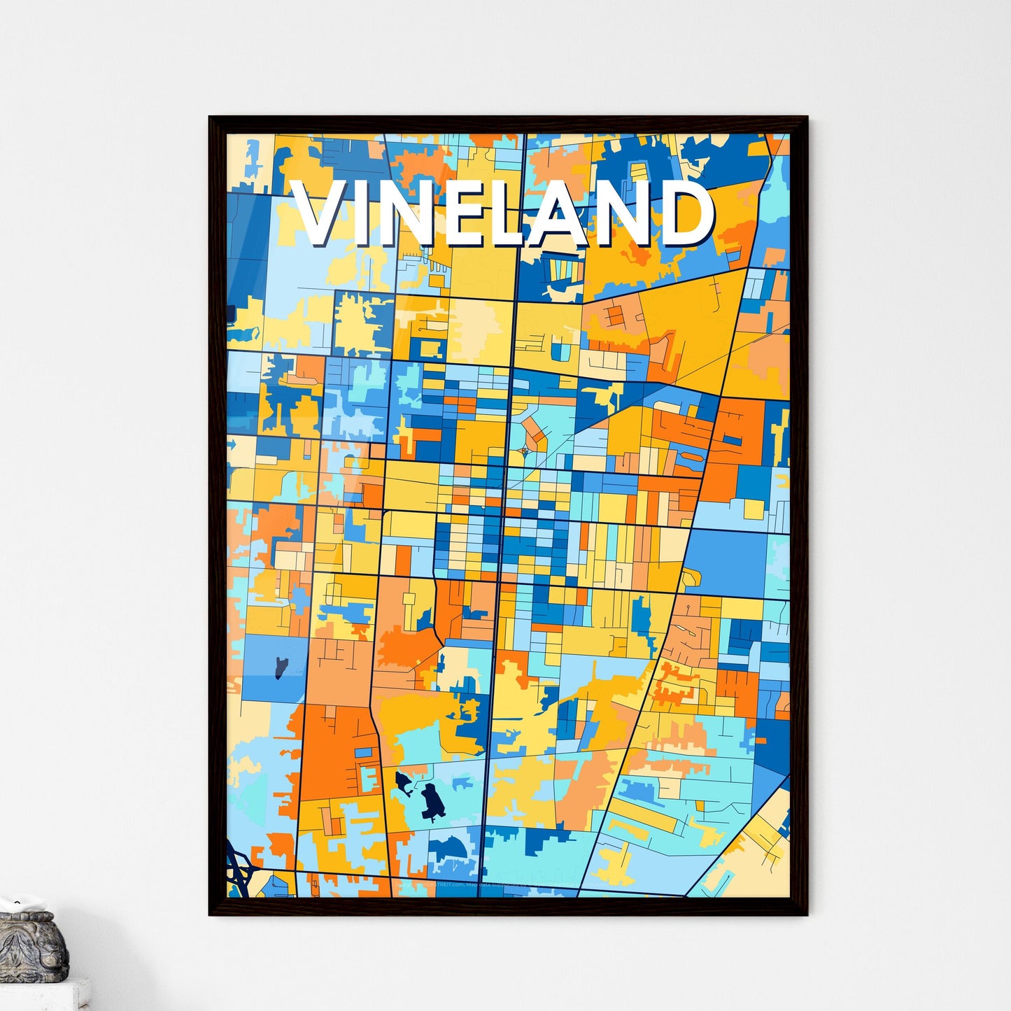 VINELAND NEW JERSEY Vibrant Colorful Art Map Poster Blue Orange