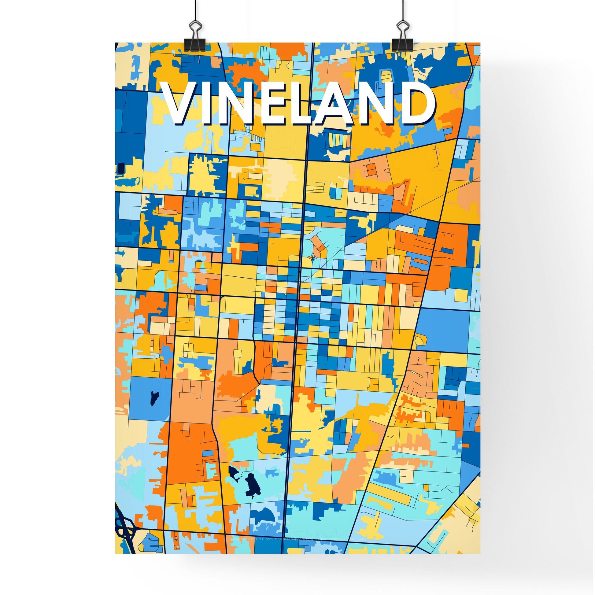 VINELAND NEW JERSEY Vibrant Colorful Art Map Poster Blue Orange