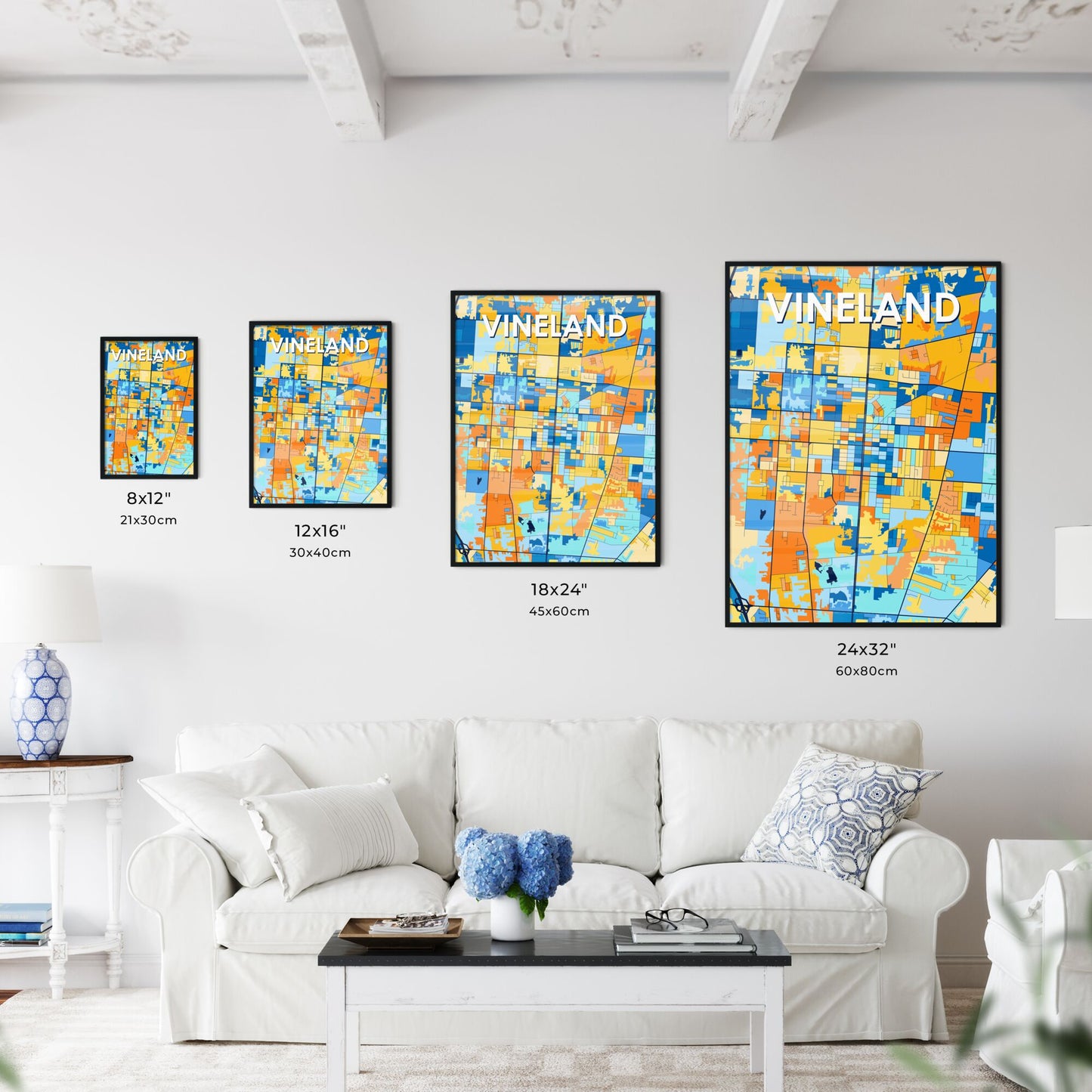 VINELAND NEW JERSEY Vibrant Colorful Art Map Poster Blue Orange