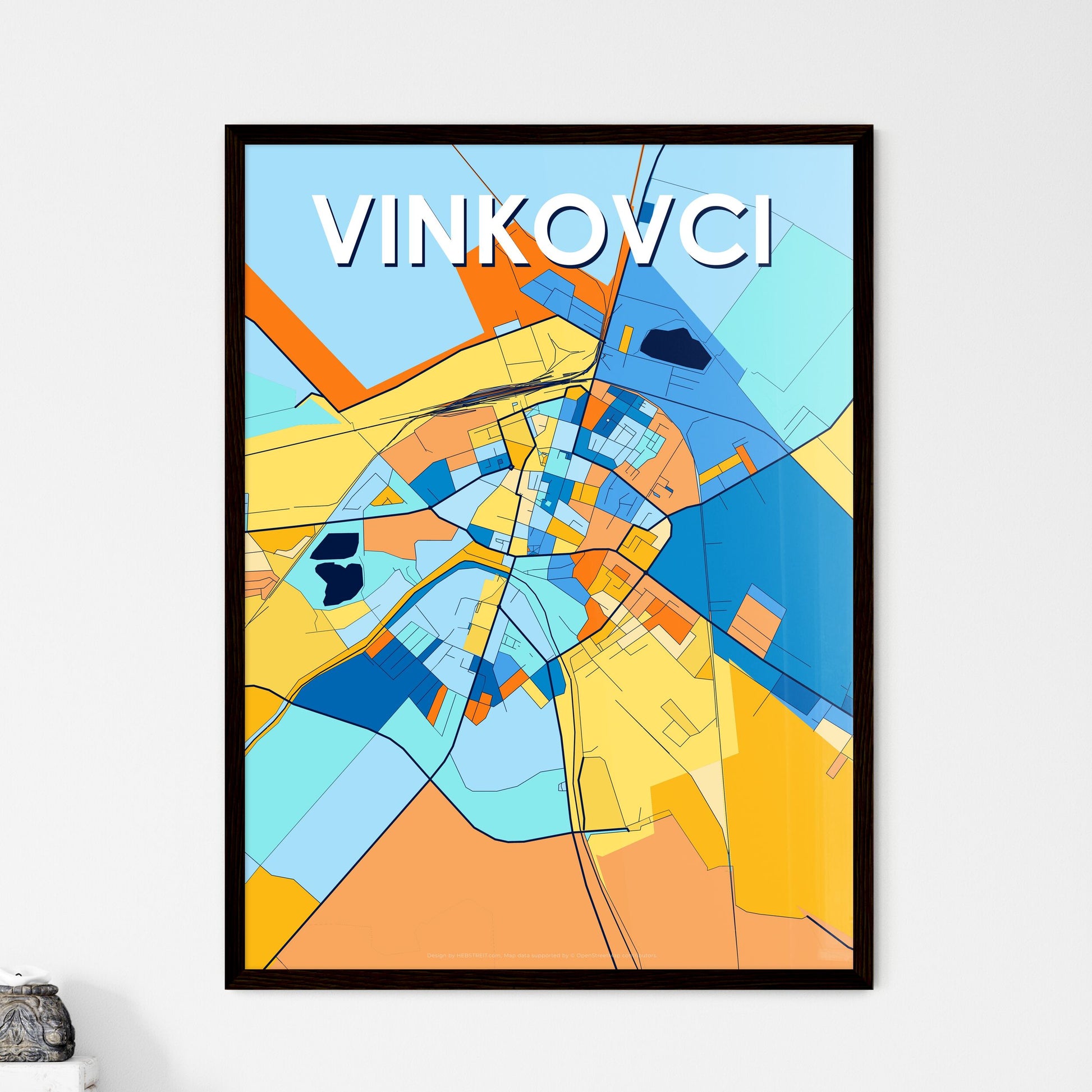 VINKOVCI CROATIA Vibrant Colorful Art Map Poster Blue Orange