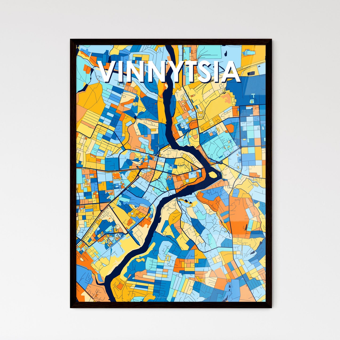 VINNYTSIA UKRAINE Vibrant Colorful Art Map Poster Blue Orange