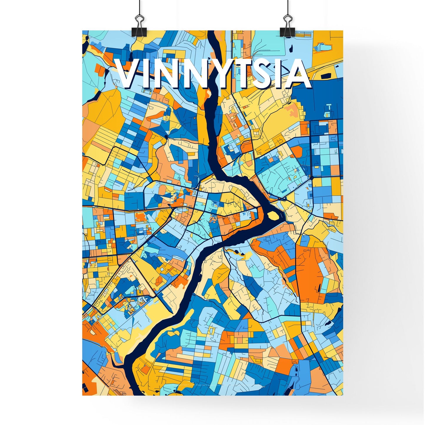 VINNYTSIA UKRAINE Vibrant Colorful Art Map Poster Blue Orange