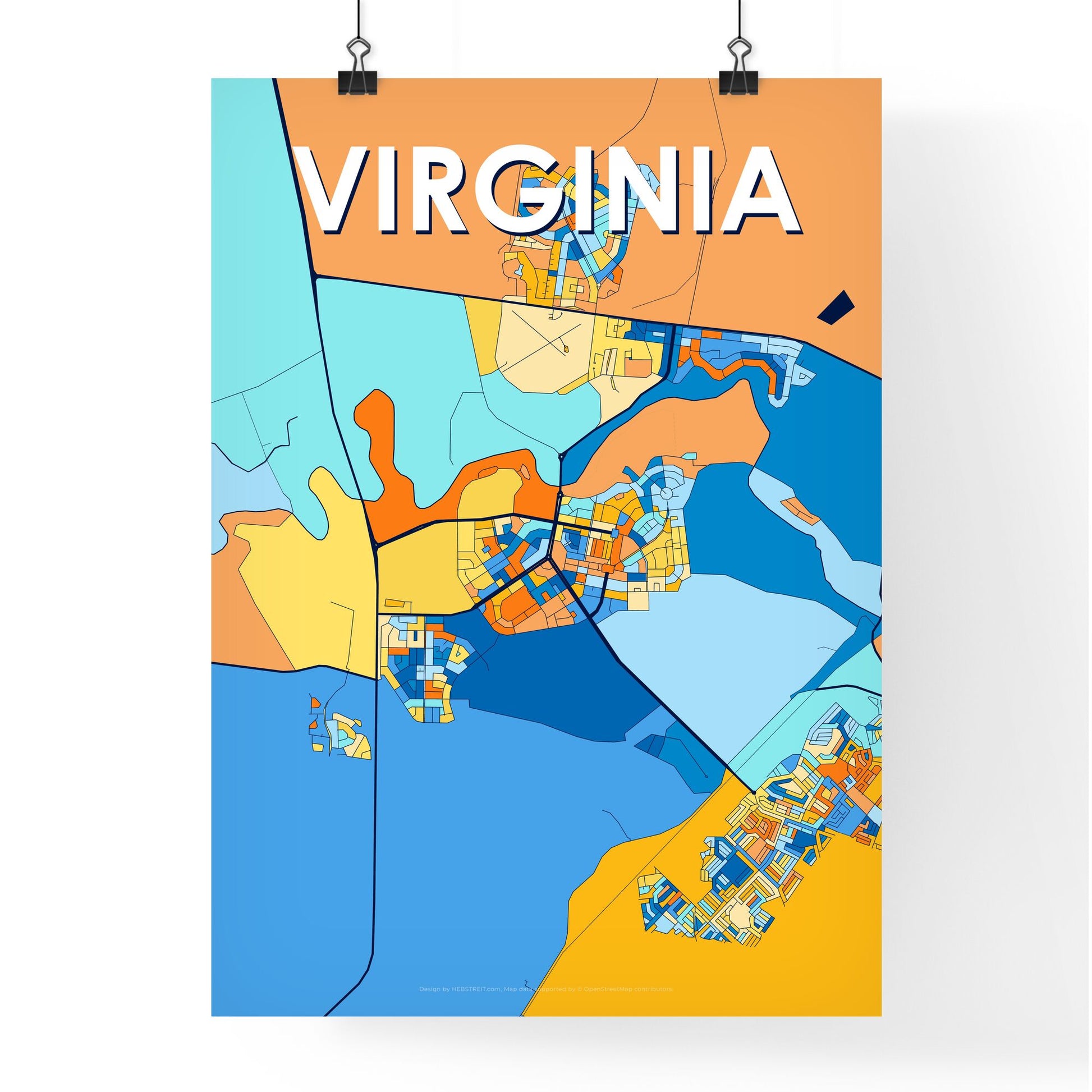 VIRGINIA SOUTH AFRICA Vibrant Colorful Art Map Poster Blue Orange