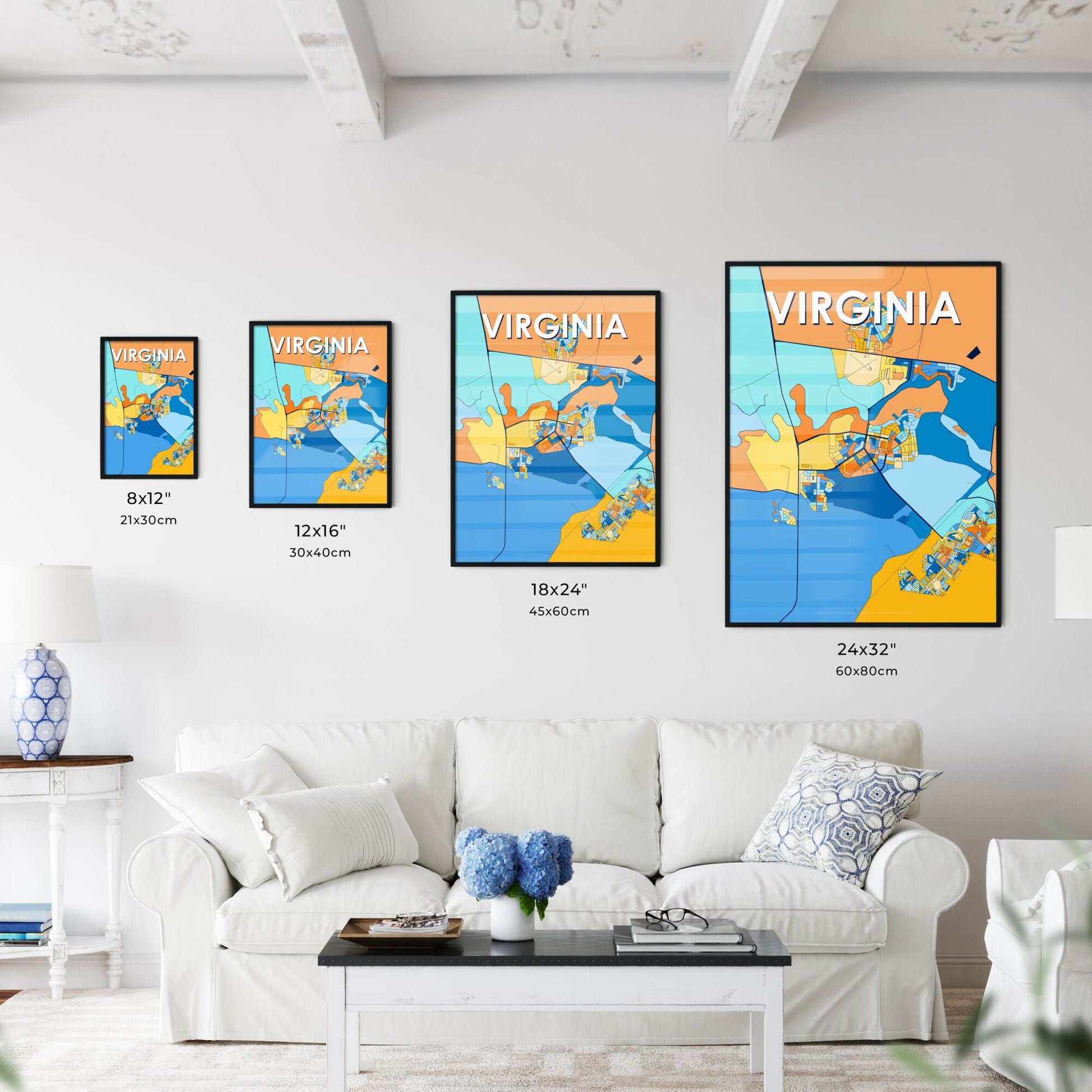 VIRGINIA SOUTH AFRICA Vibrant Colorful Art Map Poster Blue Orange