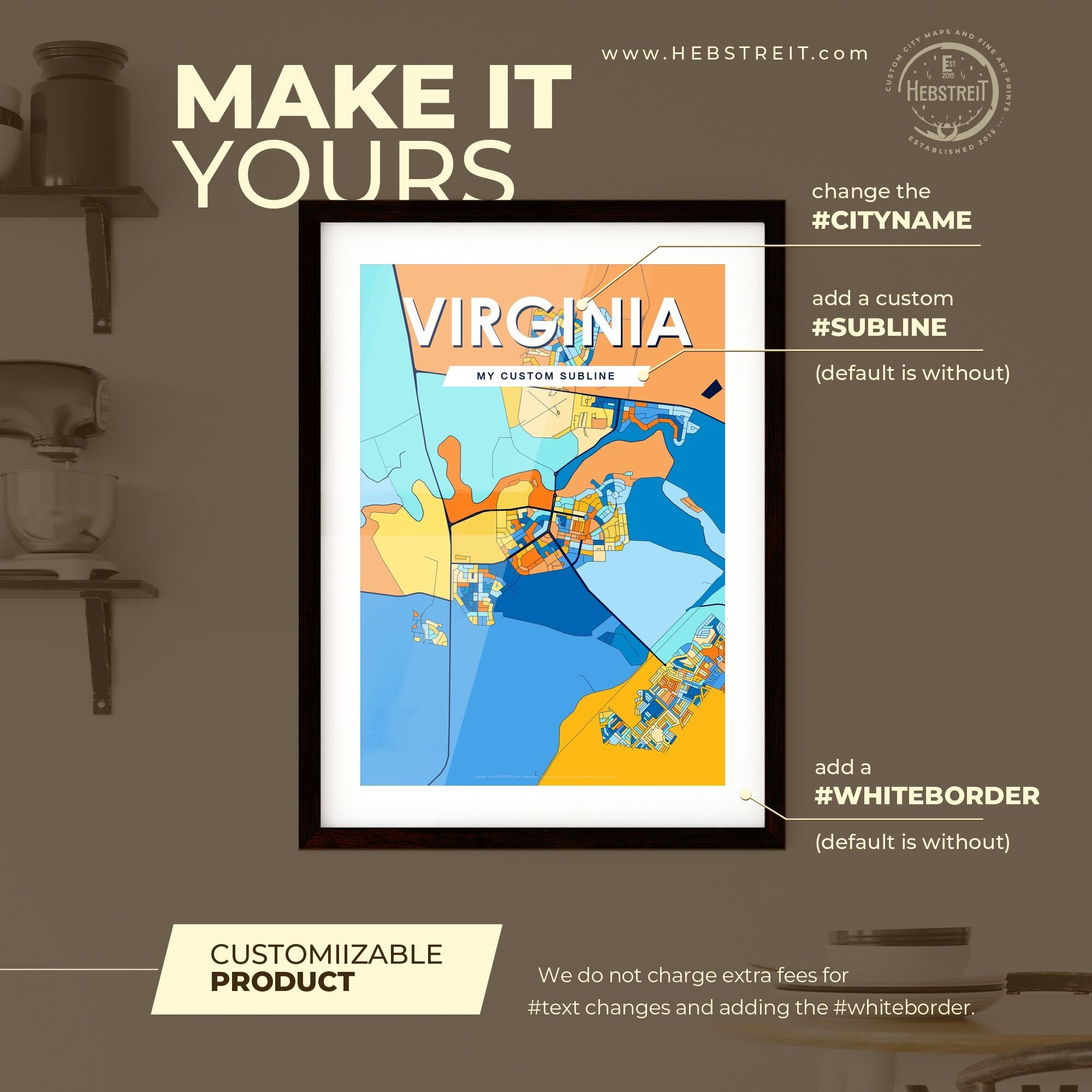 Virginia South Africa Vibrant Map Poster – HEBSTREIT