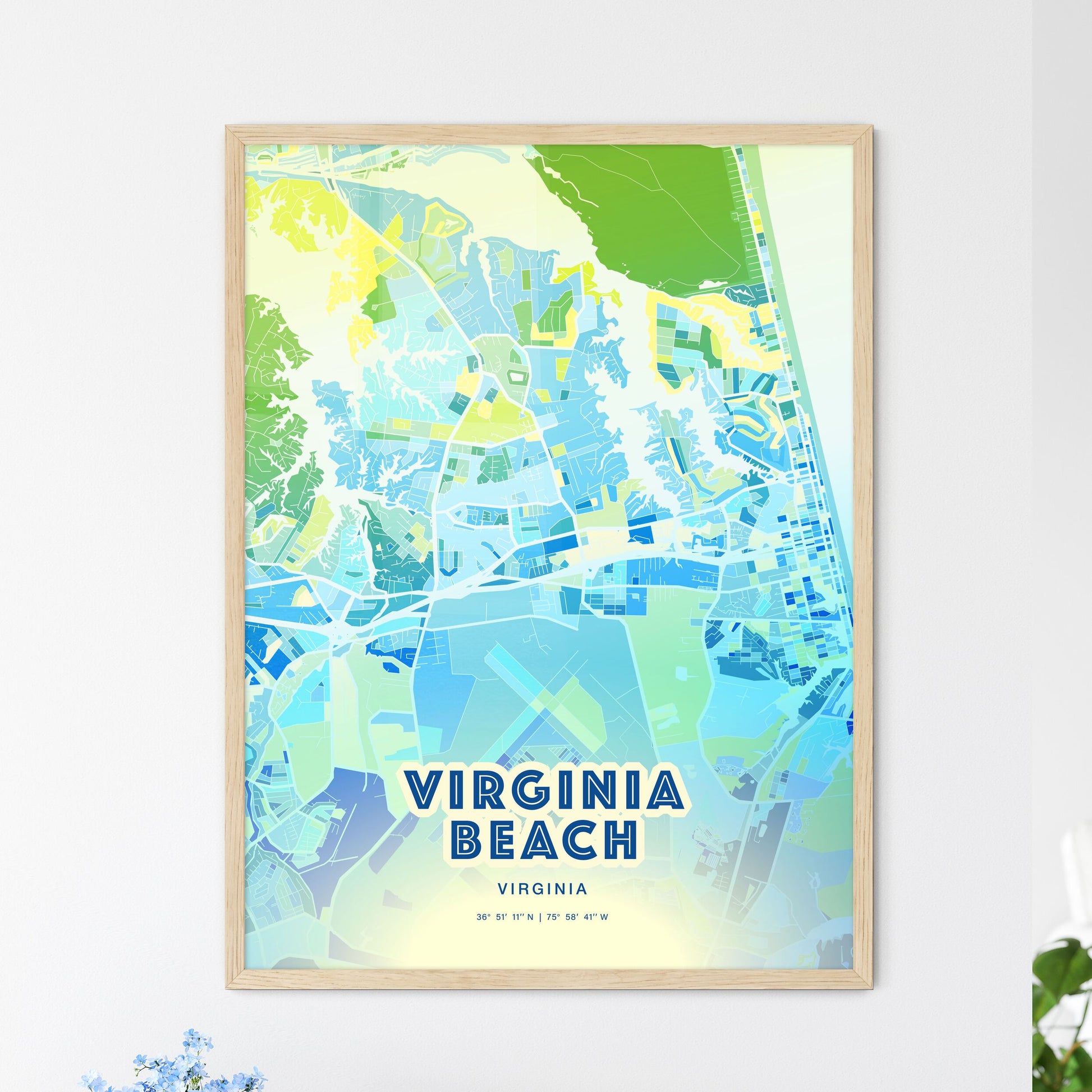 Colorful Virginia Beach Virginia Fine Art Map Cool Blue