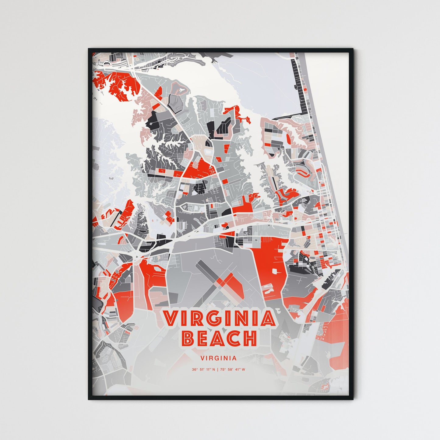 Colorful Virginia Beach Virginia Fine Art Map Modern Expressive