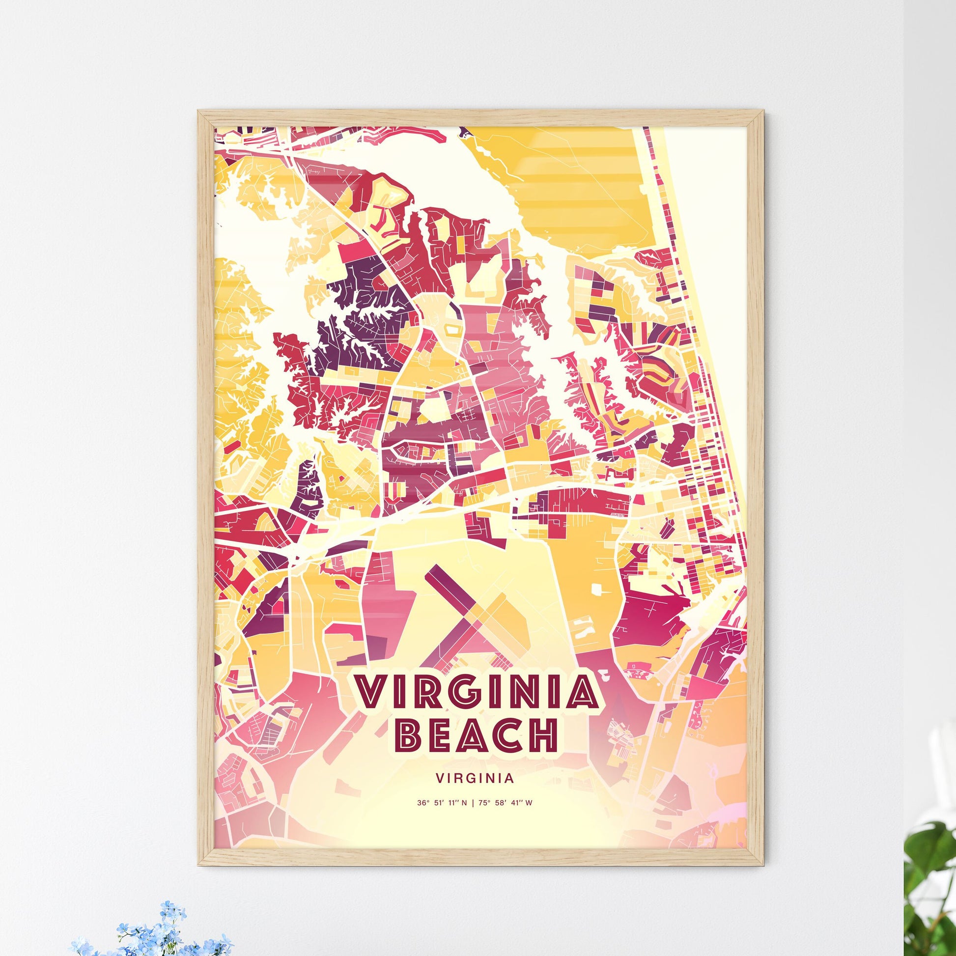 Colorful Virginia Beach Virginia Fine Art Map Hot Red