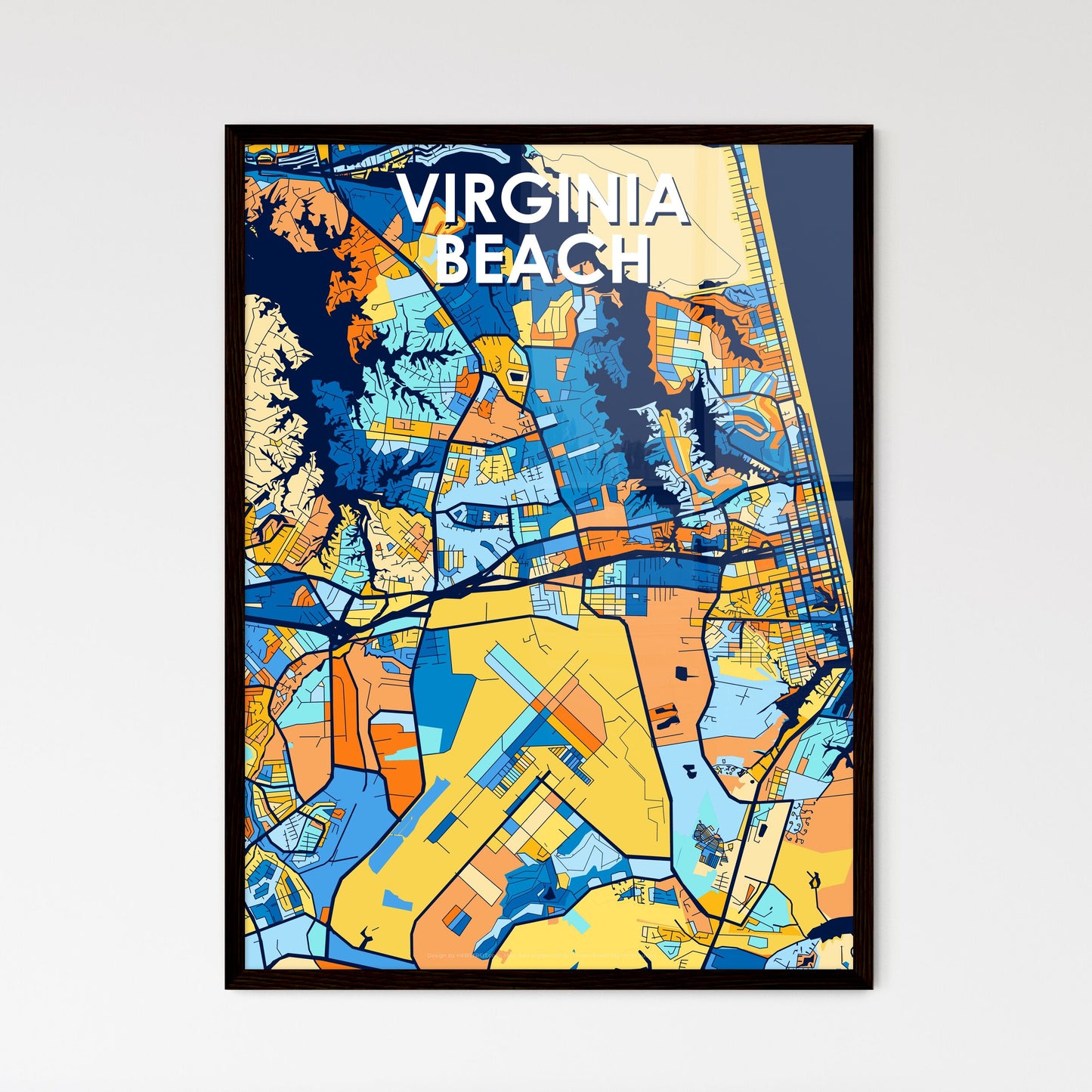 VIRGINIA BEACH VIRGINIA Vibrant Colorful Art Map Poster Blue Orange