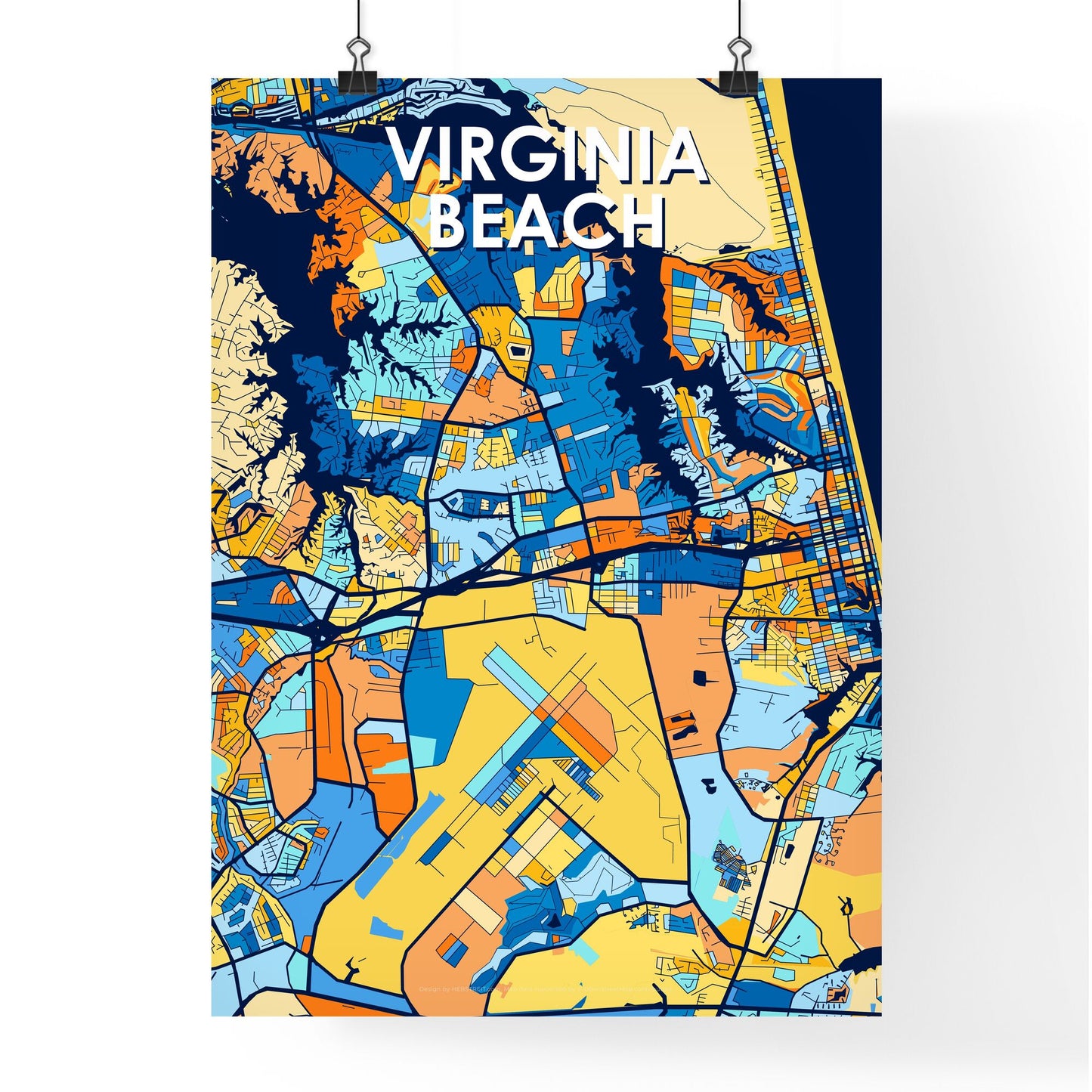 VIRGINIA BEACH VIRGINIA Vibrant Colorful Art Map Poster Blue Orange