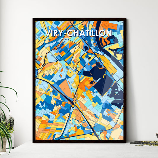 VIRY-CHÂTILLON FRANCE Vibrant Colorful Art Map Poster Blue Orange