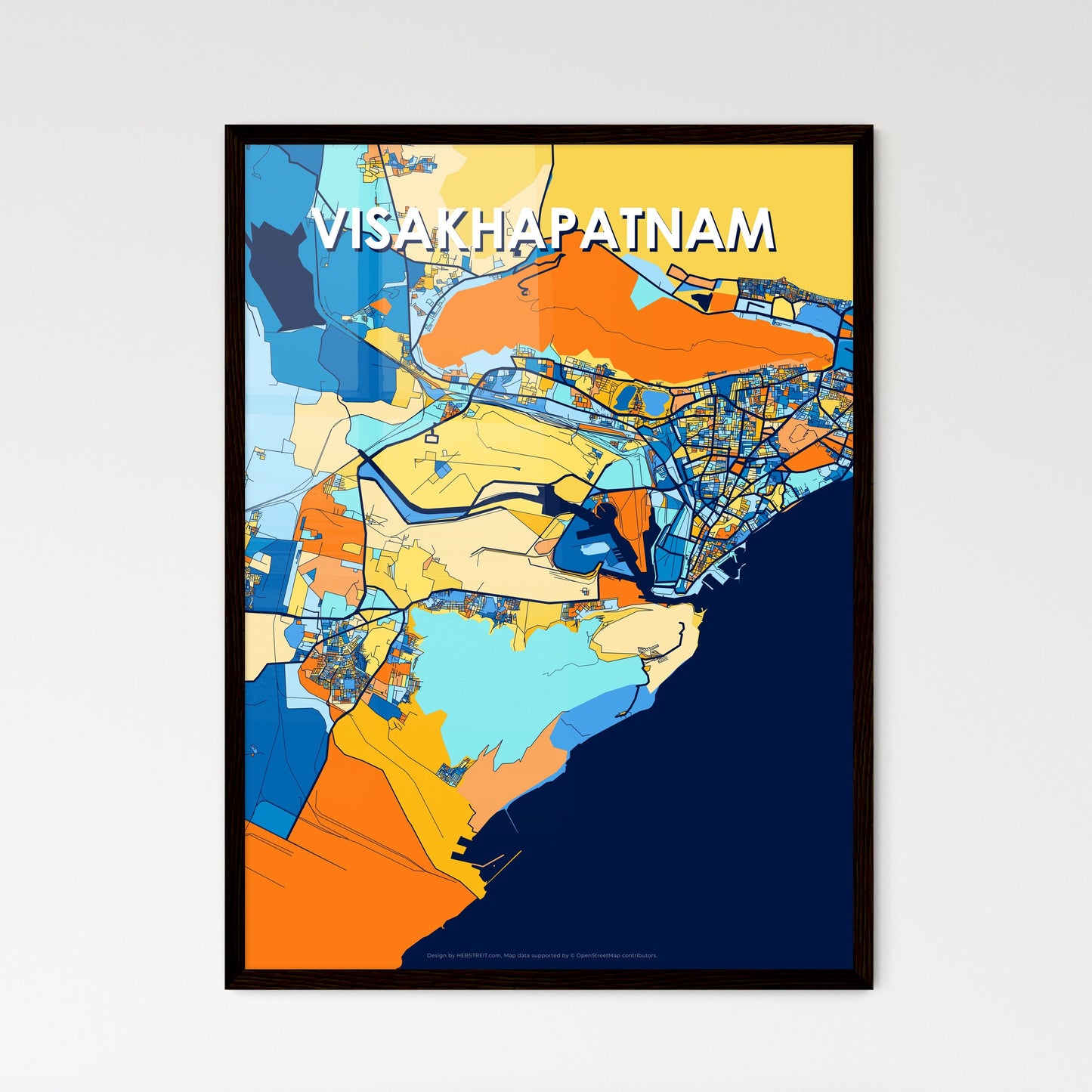 VISAKHAPATNAM INDIA Vibrant Colorful Art Map Poster Blue Orange