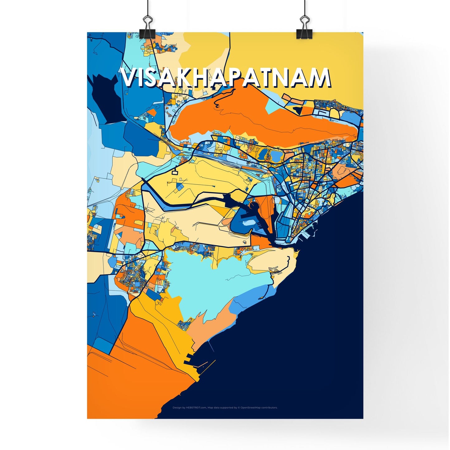 VISAKHAPATNAM INDIA Vibrant Colorful Art Map Poster Blue Orange