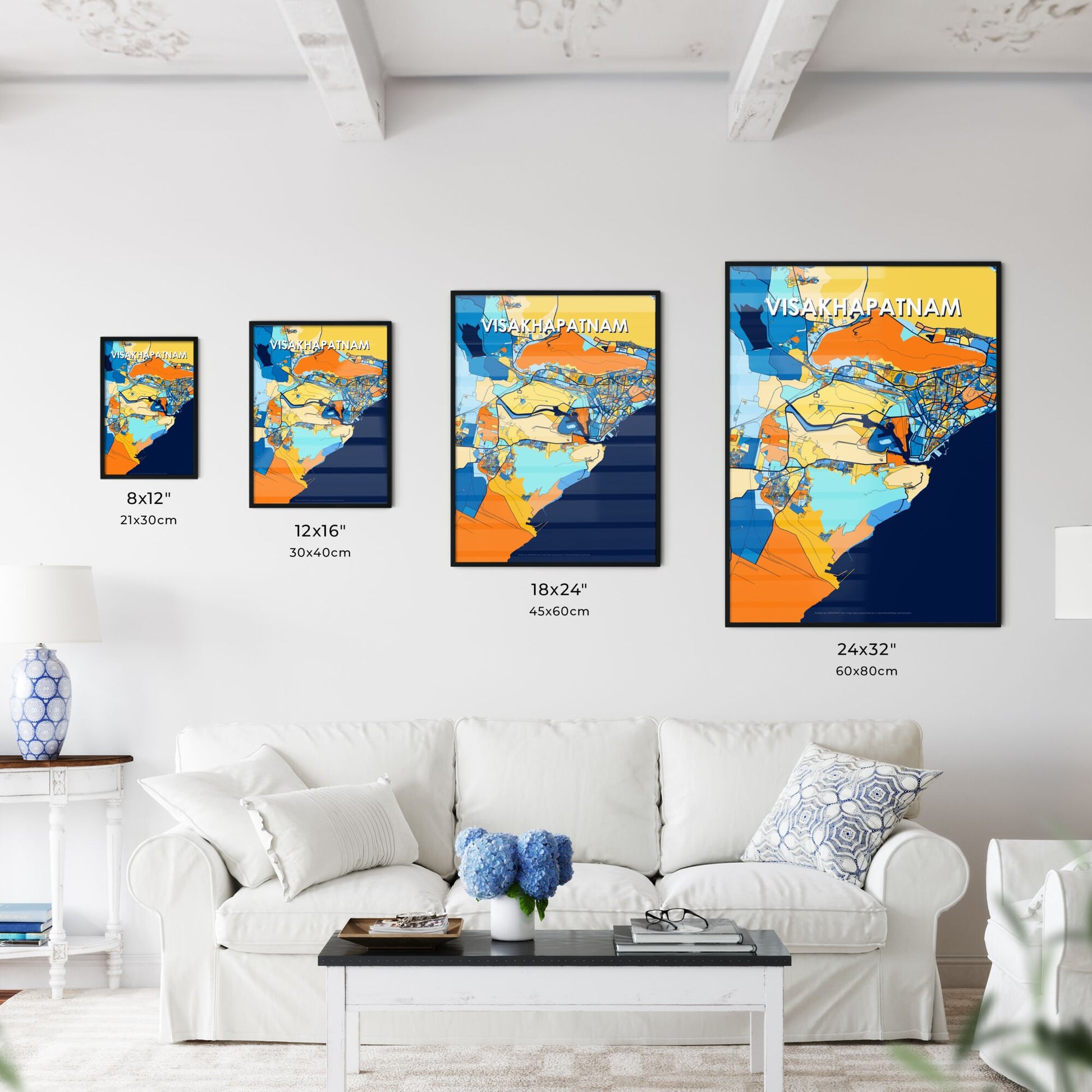 VISAKHAPATNAM INDIA Vibrant Colorful Art Map Poster Blue Orange