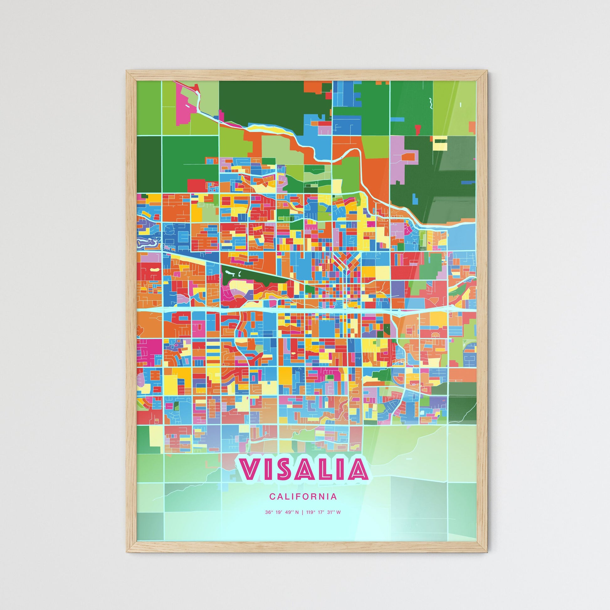 Colorful Visalia California Fine Art Map Crazy Colors