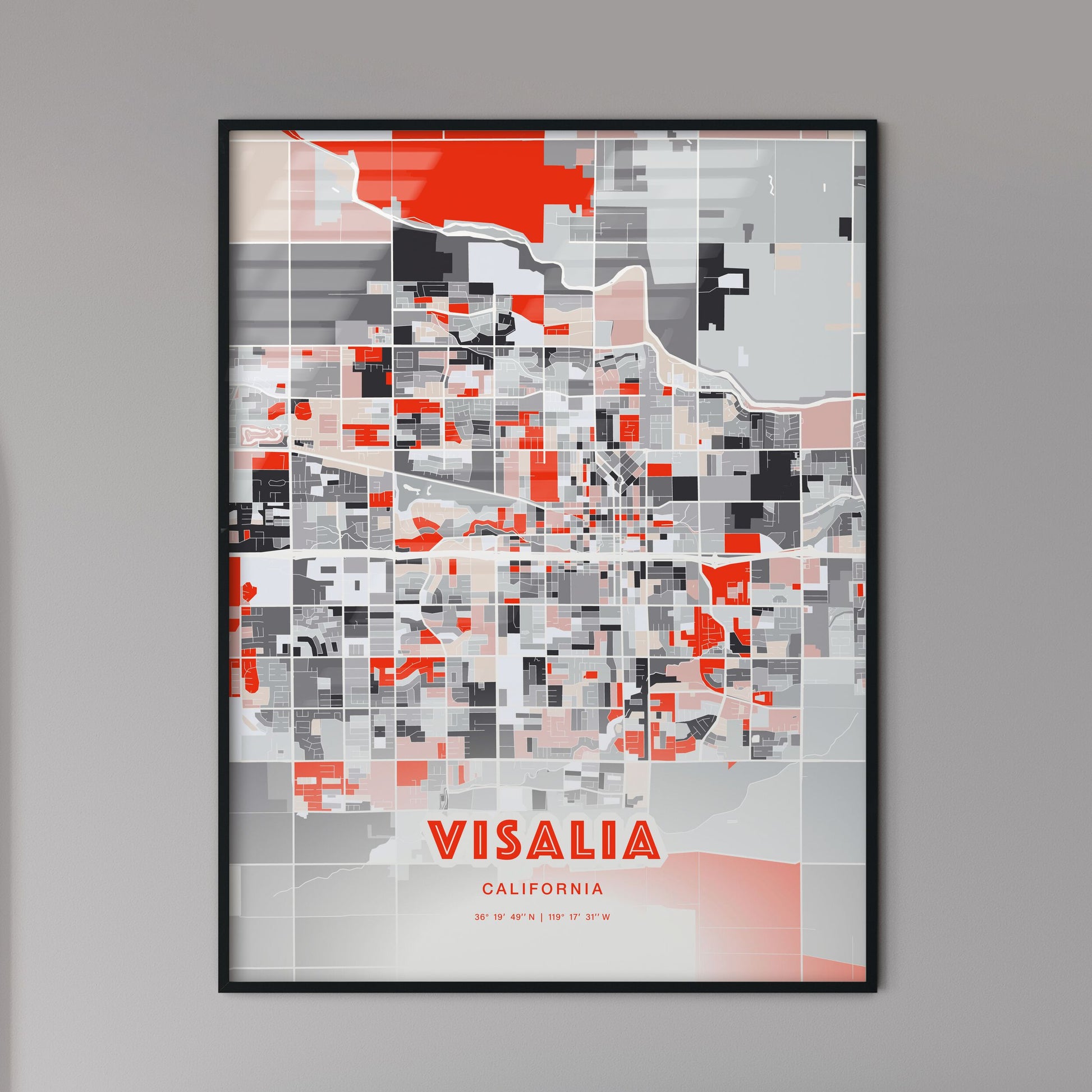 Colorful Visalia California Fine Art Map Modern Expressive