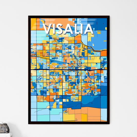 VISALIA CALIFORNIA Vibrant Colorful Art Map Poster Blue Orange